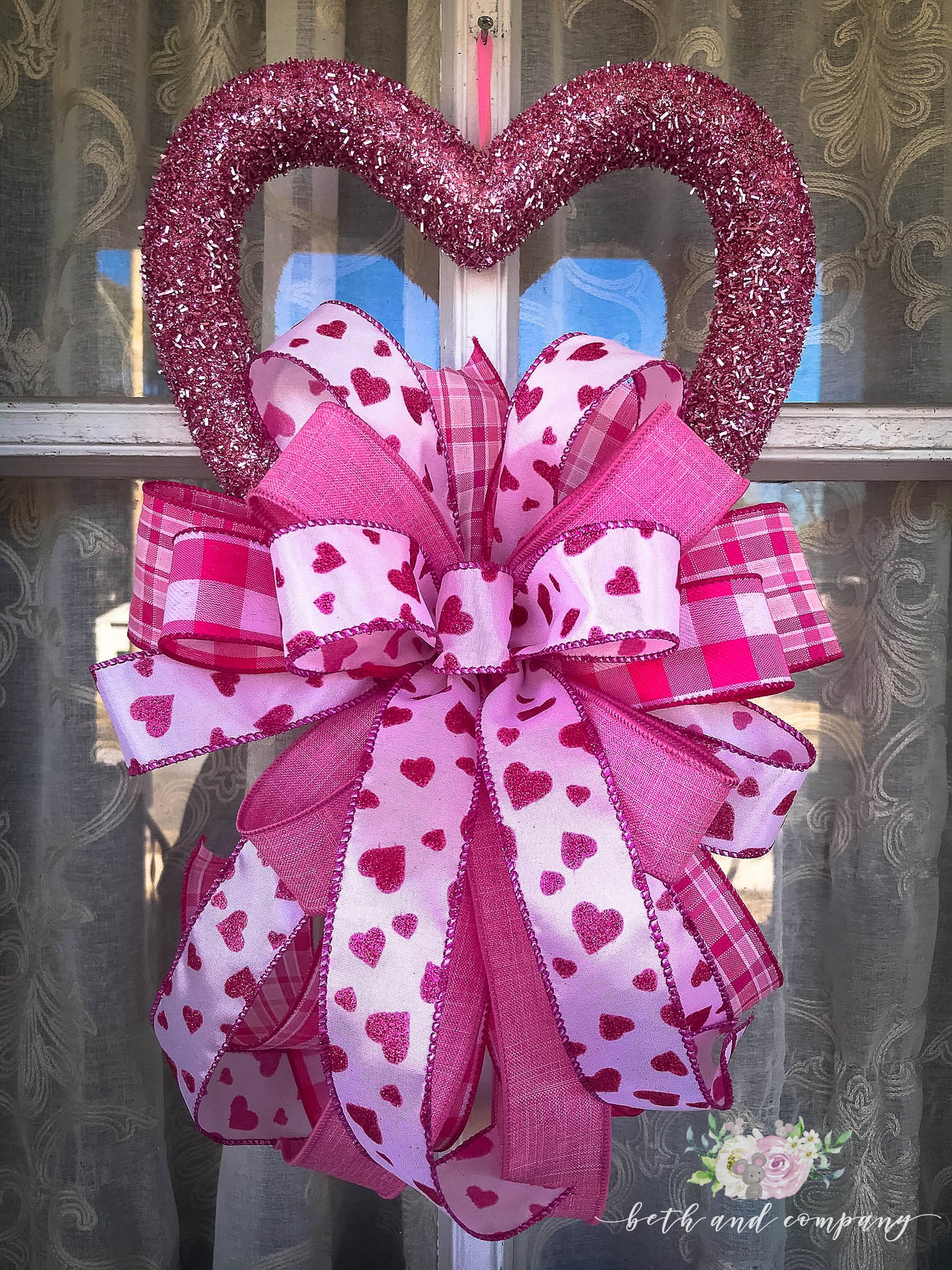 Pink Valentine's Day Wreath, Pink Sparkle Valentines Day Decor for fro –  Beth and Company