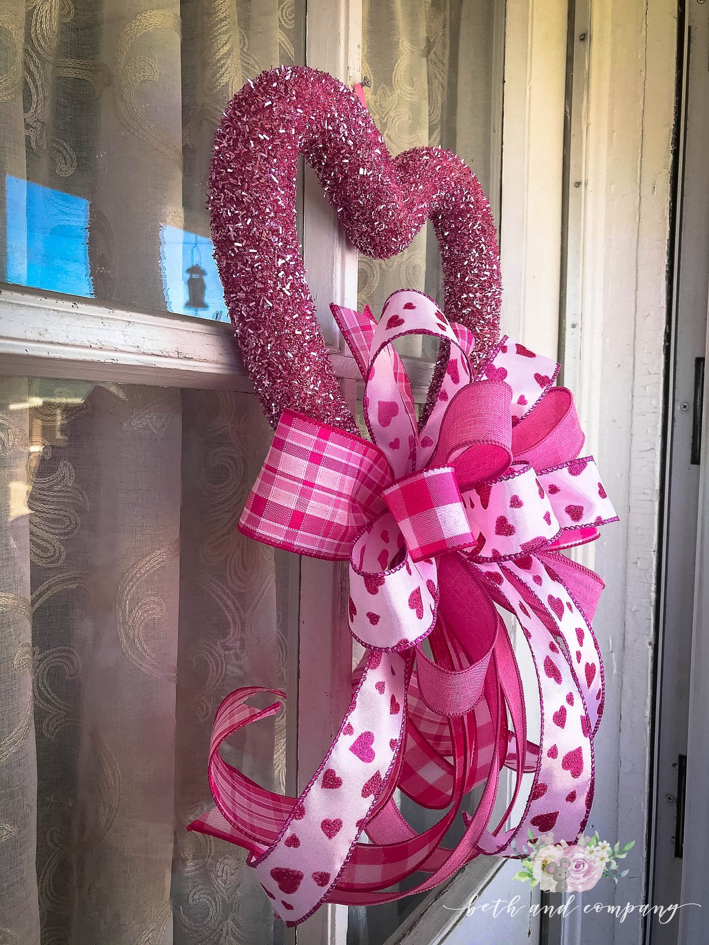Pink Valentine's Day Wreath, Pink Sparkle Valentines Day Decor for front door