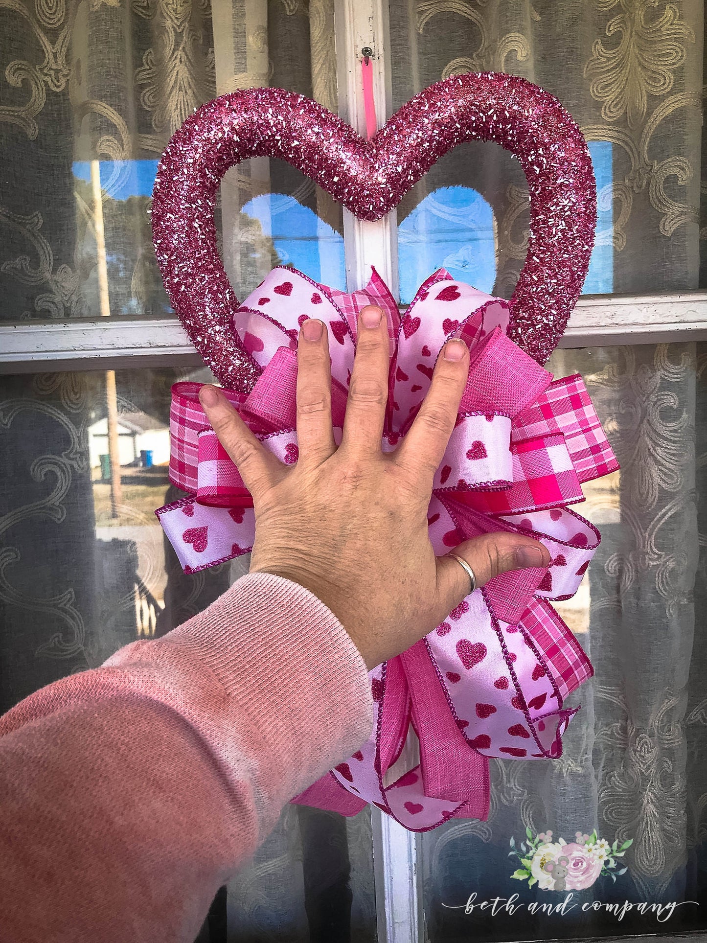 Pink Valentine's Day Wreath, Pink Sparkle Valentines Day Decor for front door
