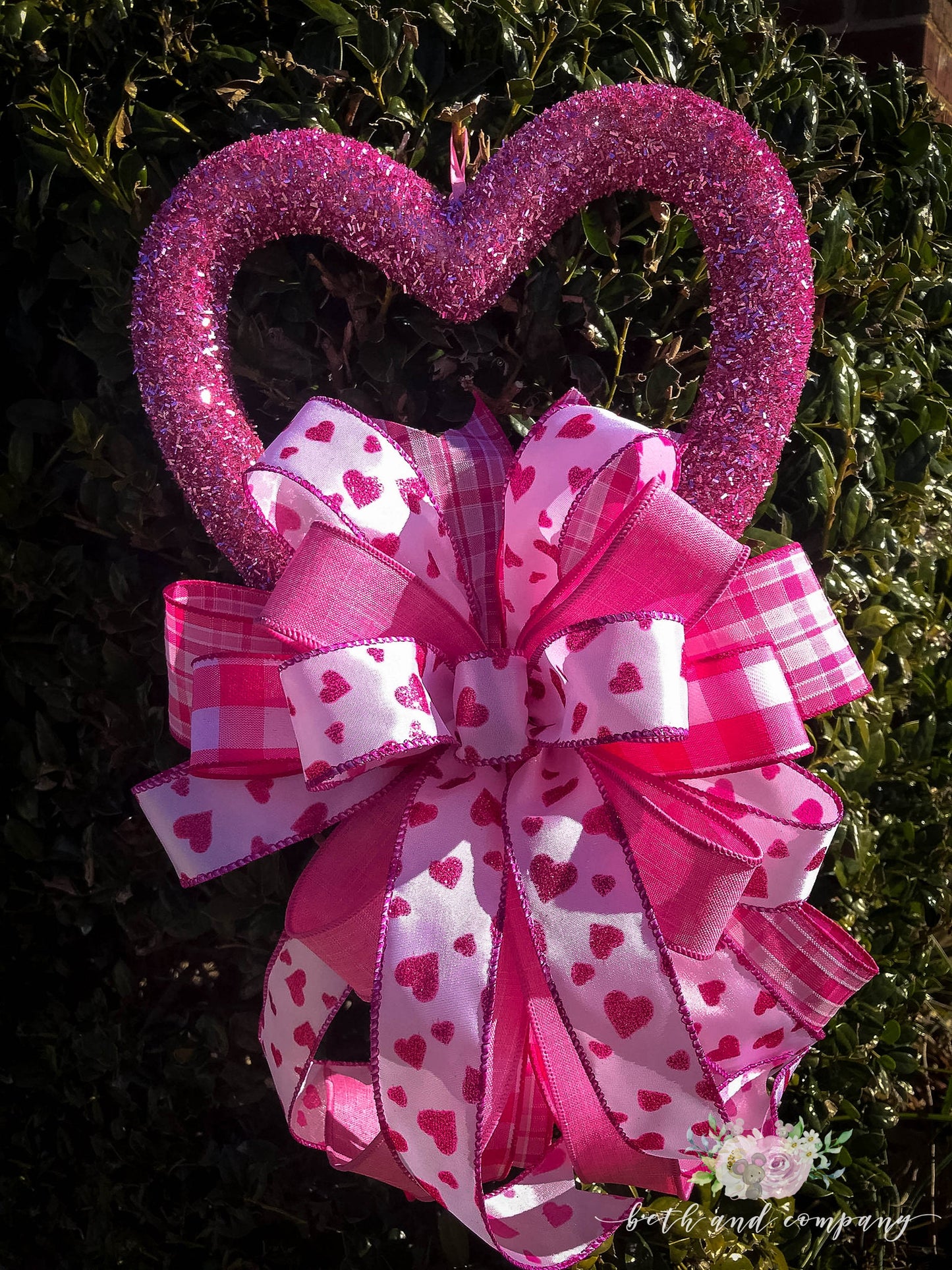 Pink Valentine's Day Wreath, Pink Sparkle Valentines Day Decor for front door