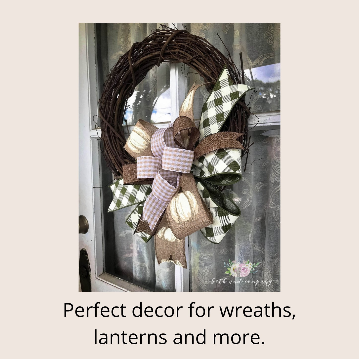 White Pumpkin Bow, Fall Farmhouse Bow, Pumpkin Wreath Bow