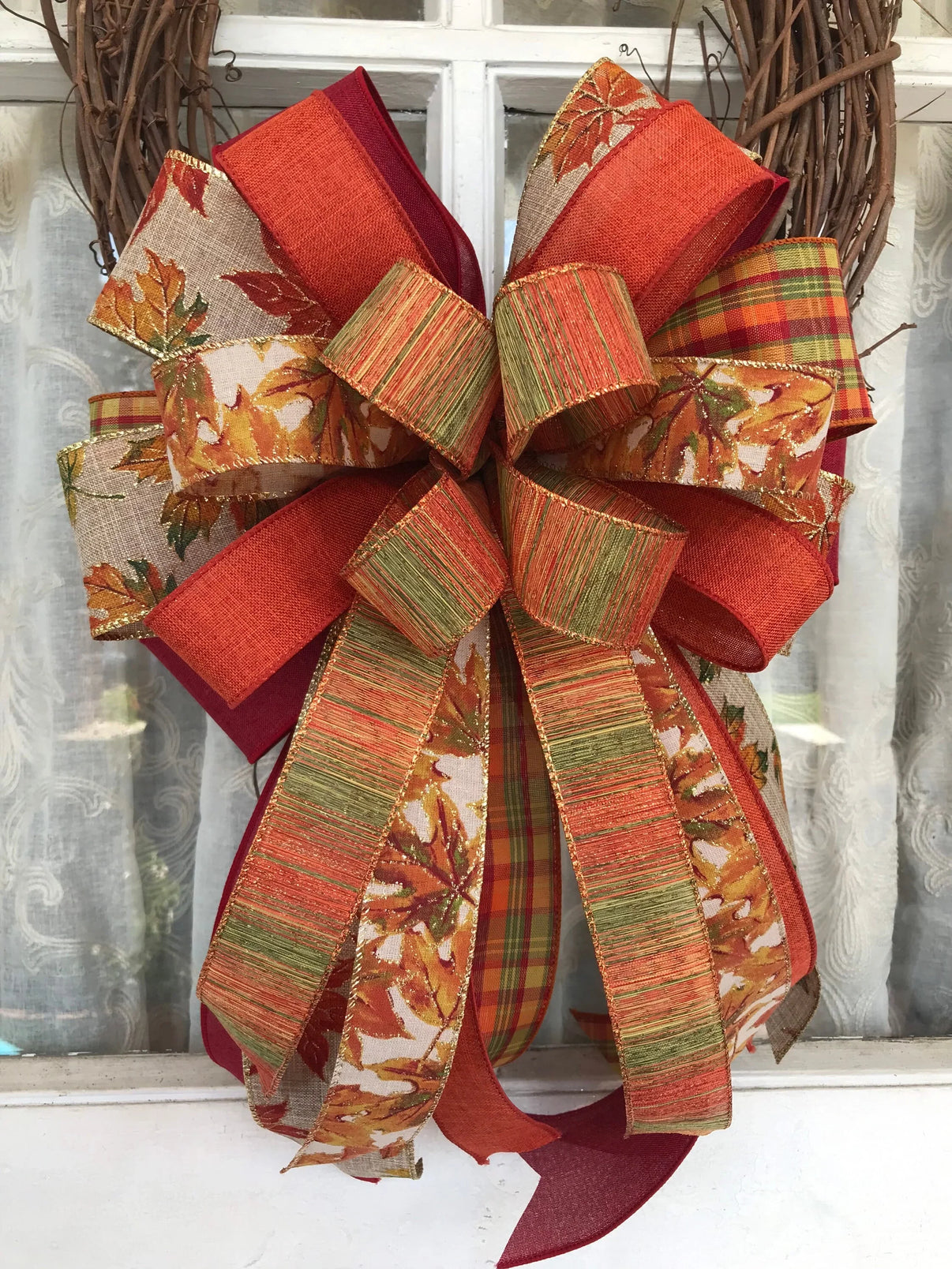 Fall Bow, Fall Wreath Bow, Fall Mixed Ribbon Bow, Fall Wedding Décor