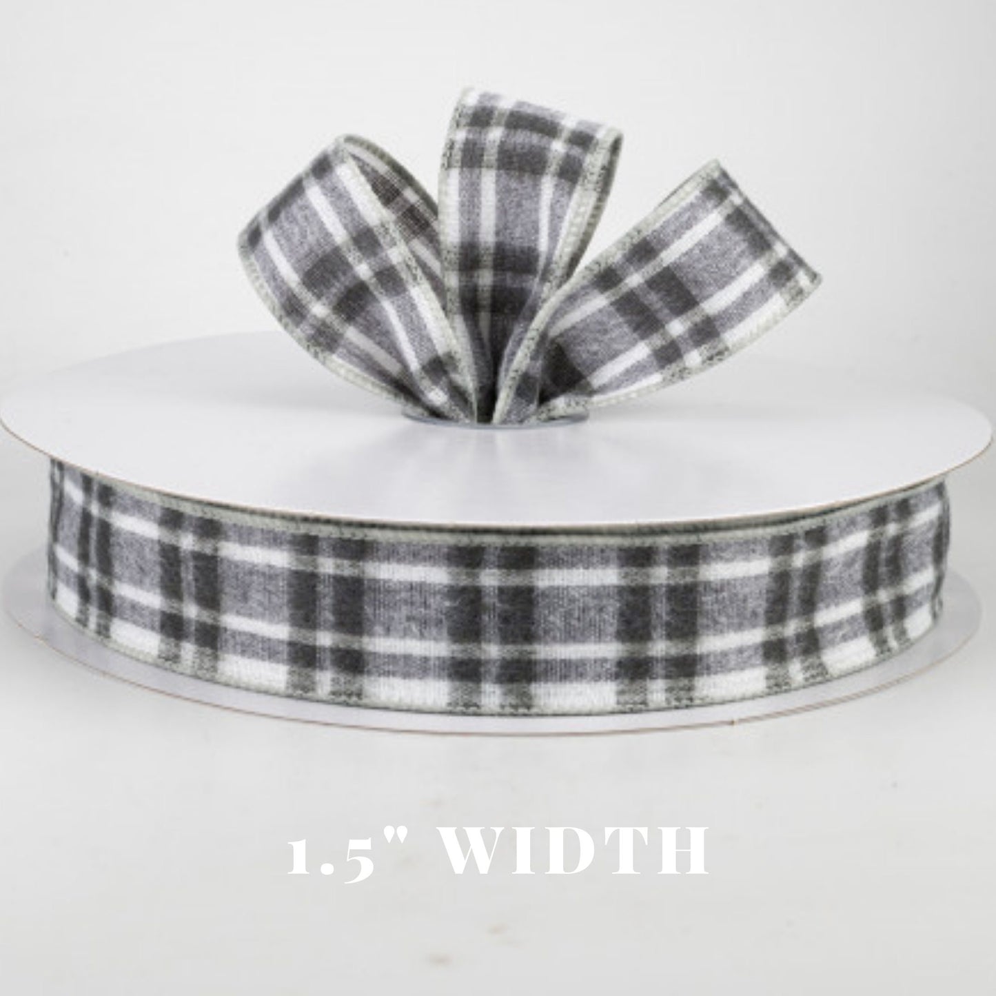 Gray Flannel Plaid Wired Ribbon, 1.5 Inch Ribbon Gray Plaid Ribbon, 5 yards