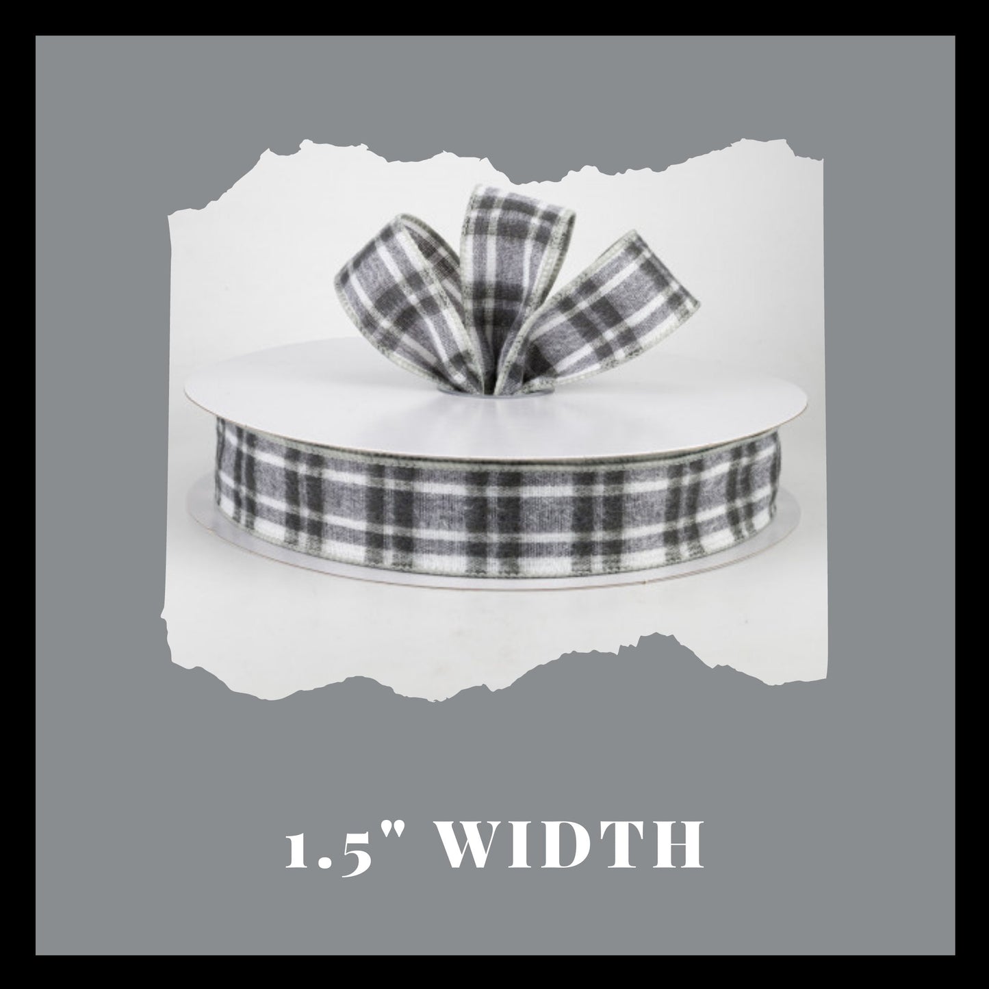 Gray Flannel Plaid Wired Ribbon, 1.5 Inch Ribbon Gray Plaid Ribbon, 5 yards