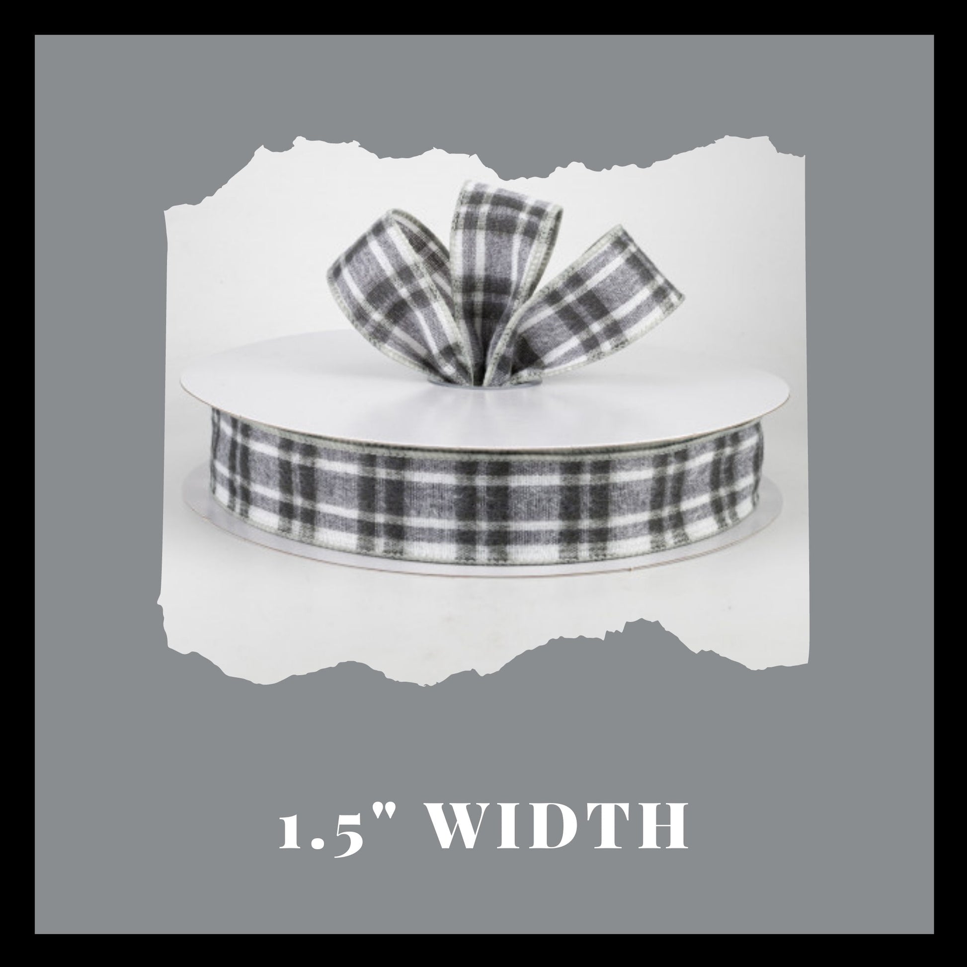 Gray Flannel Plaid Wired Ribbon, 1.5 Inch Ribbon Gray Plaid Ribbon