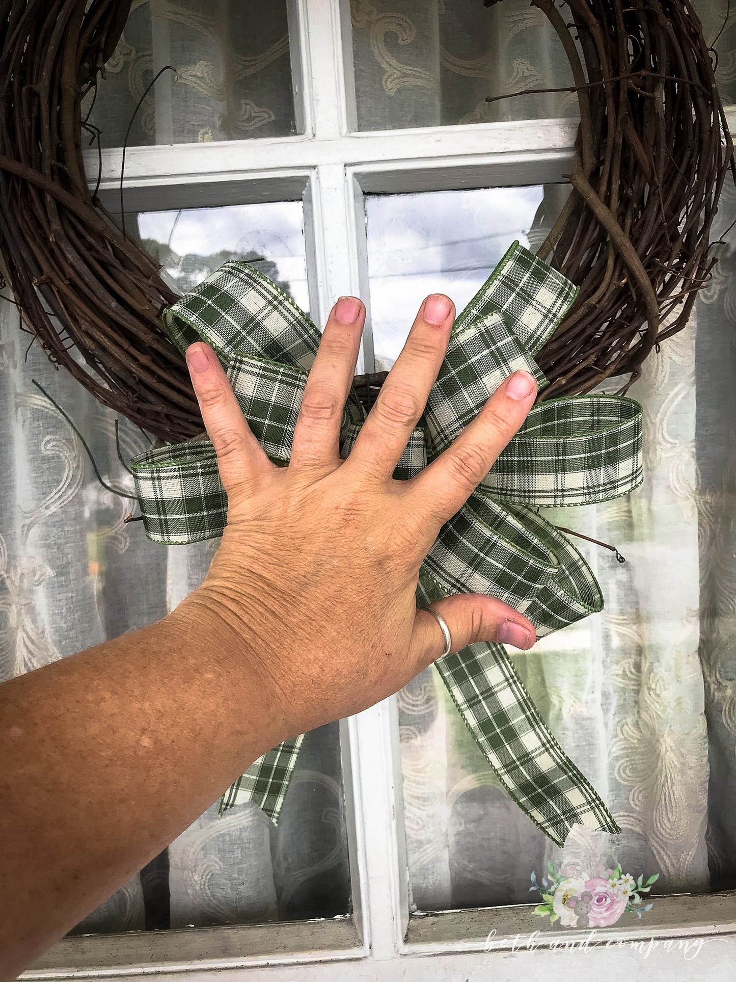Moss Green Plaid Bow, Farmhouse Plaid Wreath Bow, Homespun Plaid
