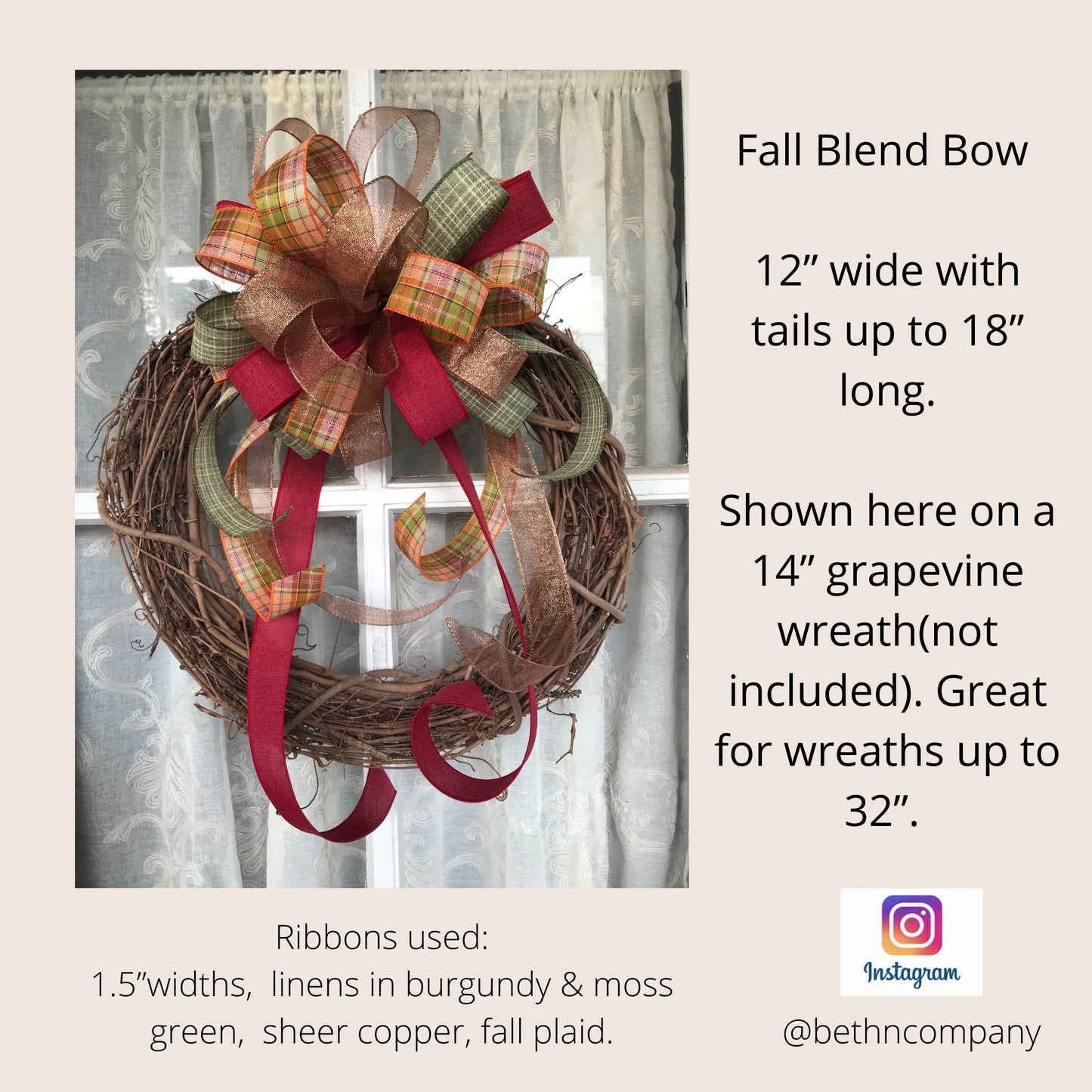 Fall bow, Fall Blend Bow, Fall Decorations for front door, Wreath bow for fall