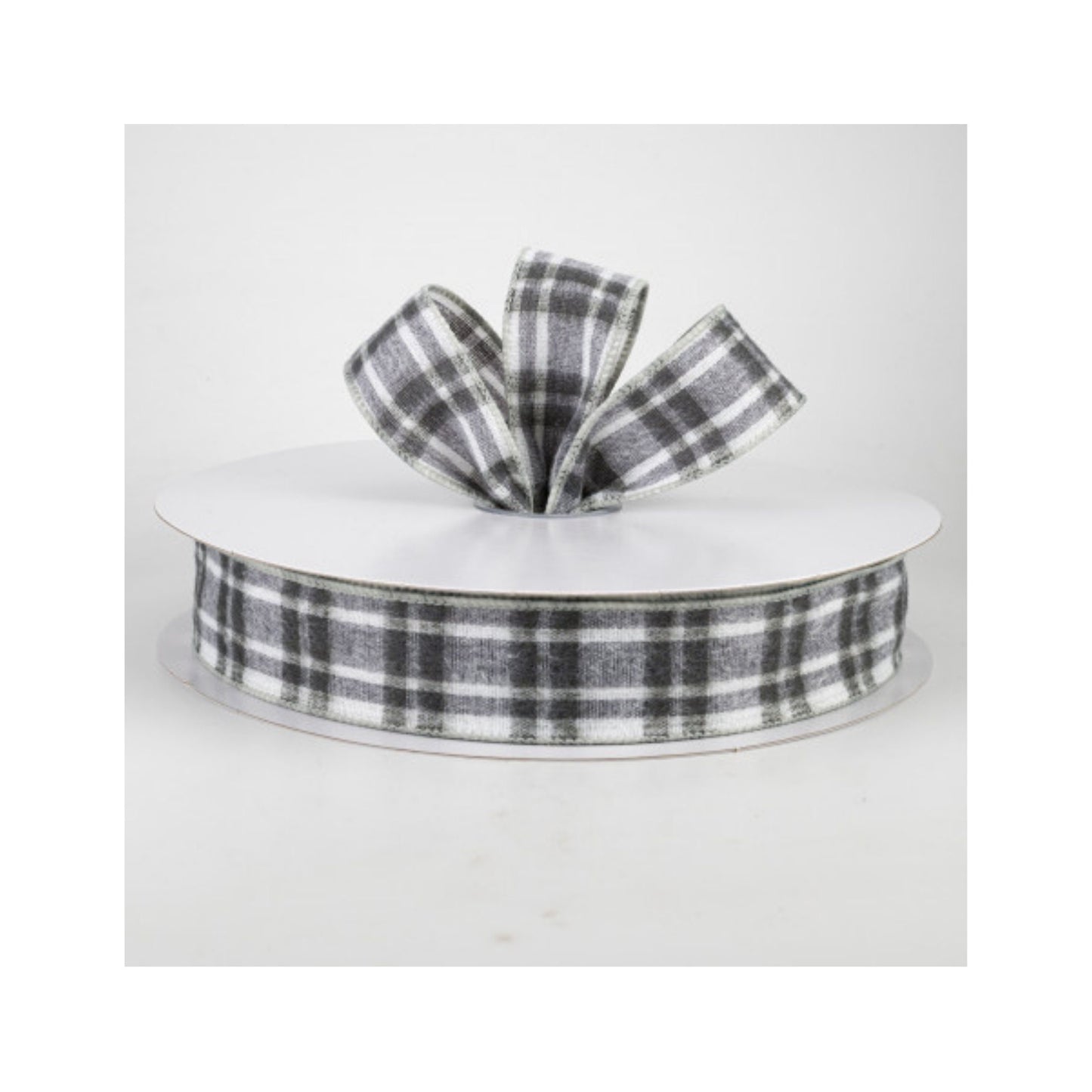 Gray Flannel Plaid Wired Ribbon, 1.5 Inch Ribbon Gray Plaid Ribbon, 5 yards