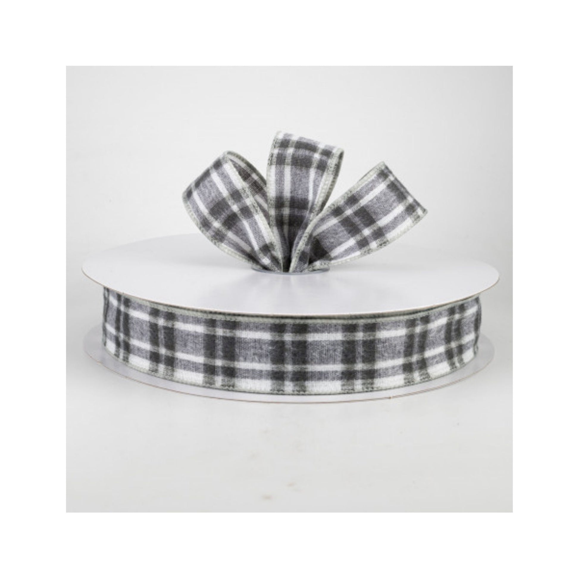 Gray Flannel Plaid Wired Ribbon, 1.5 Inch Ribbon Gray Plaid Ribbon