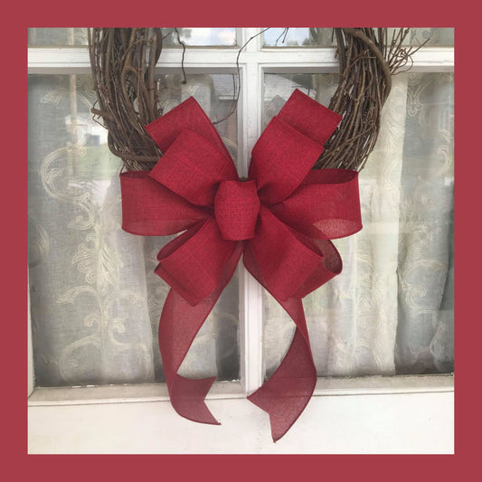 Fall Wreath, Burgundy Linen Bow, Farmhouse wreath, Game Day Bow