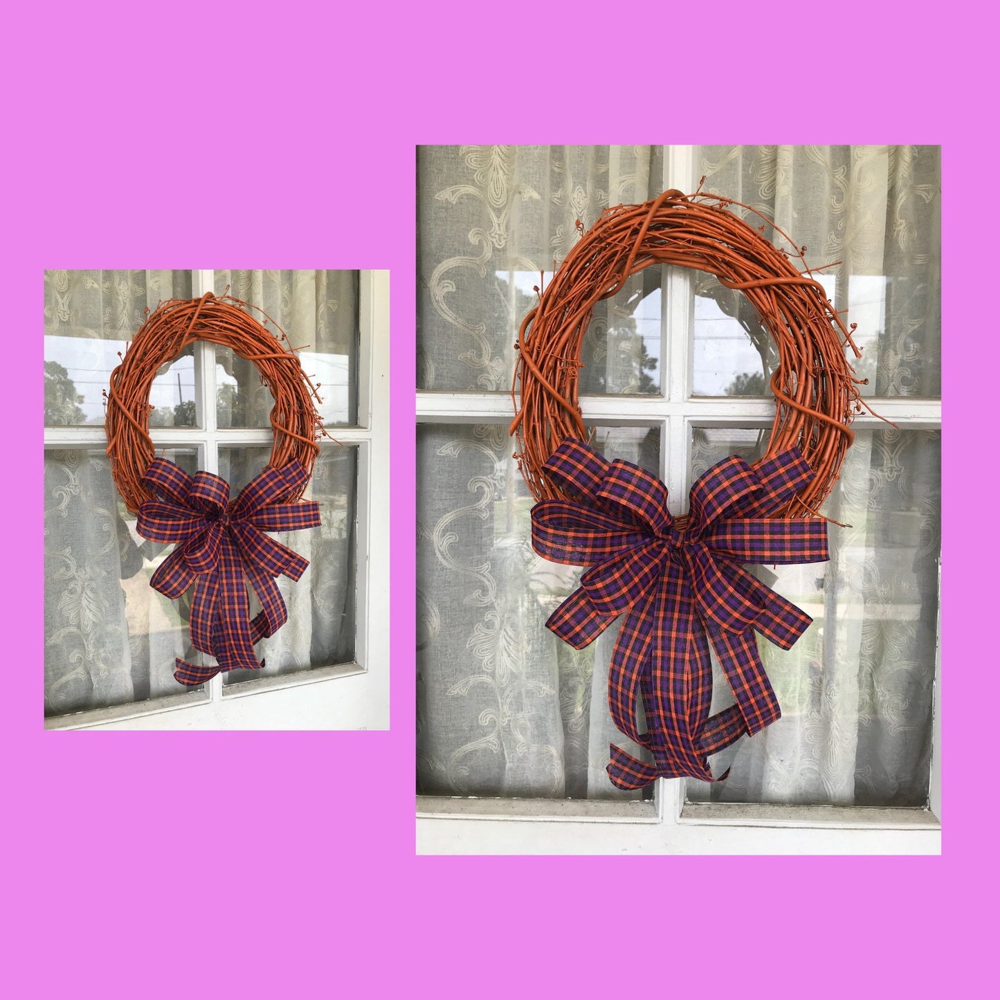 Halloween bow, Halloween wreath bow, orange and purple plaid