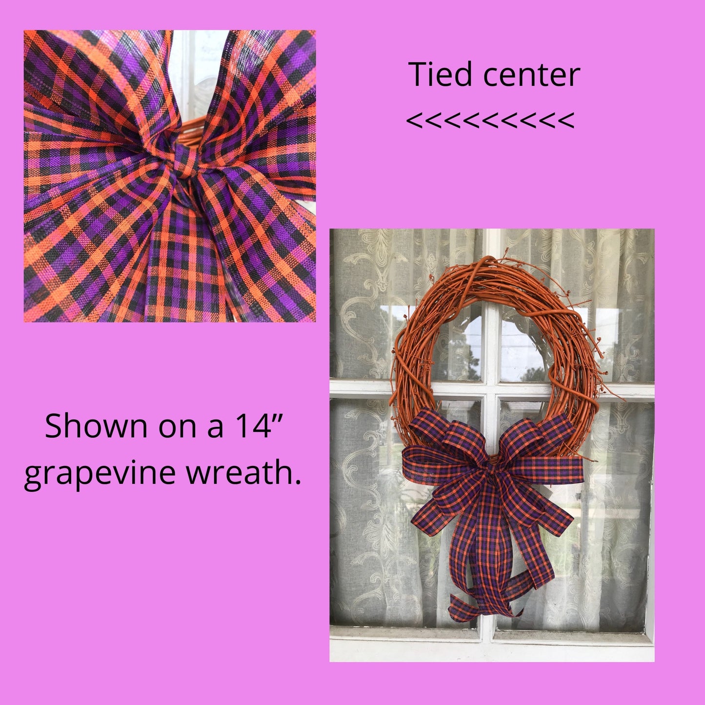 Halloween bow, Halloween wreath bow, orange and purple plaid