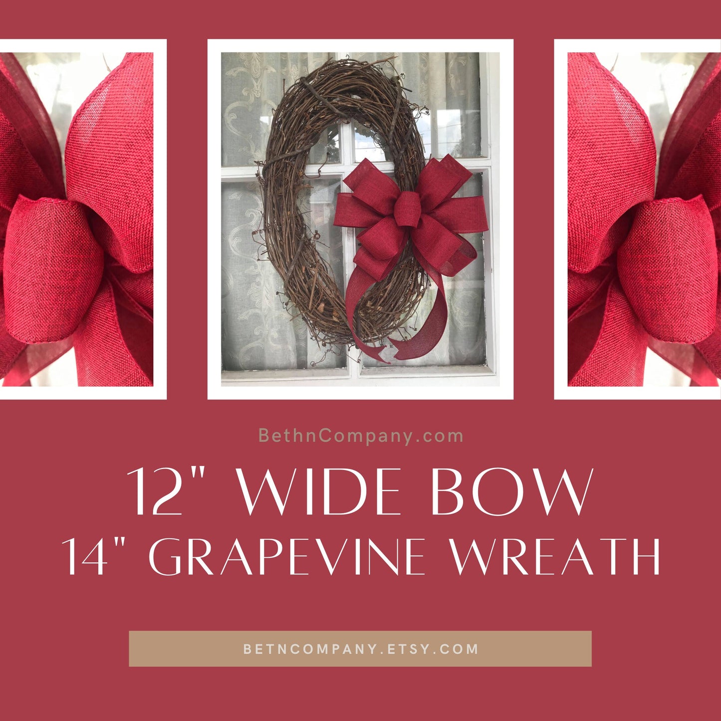 Fall Wreath, Burgundy Linen Bow, Farmhouse wreath, Game Day Bow