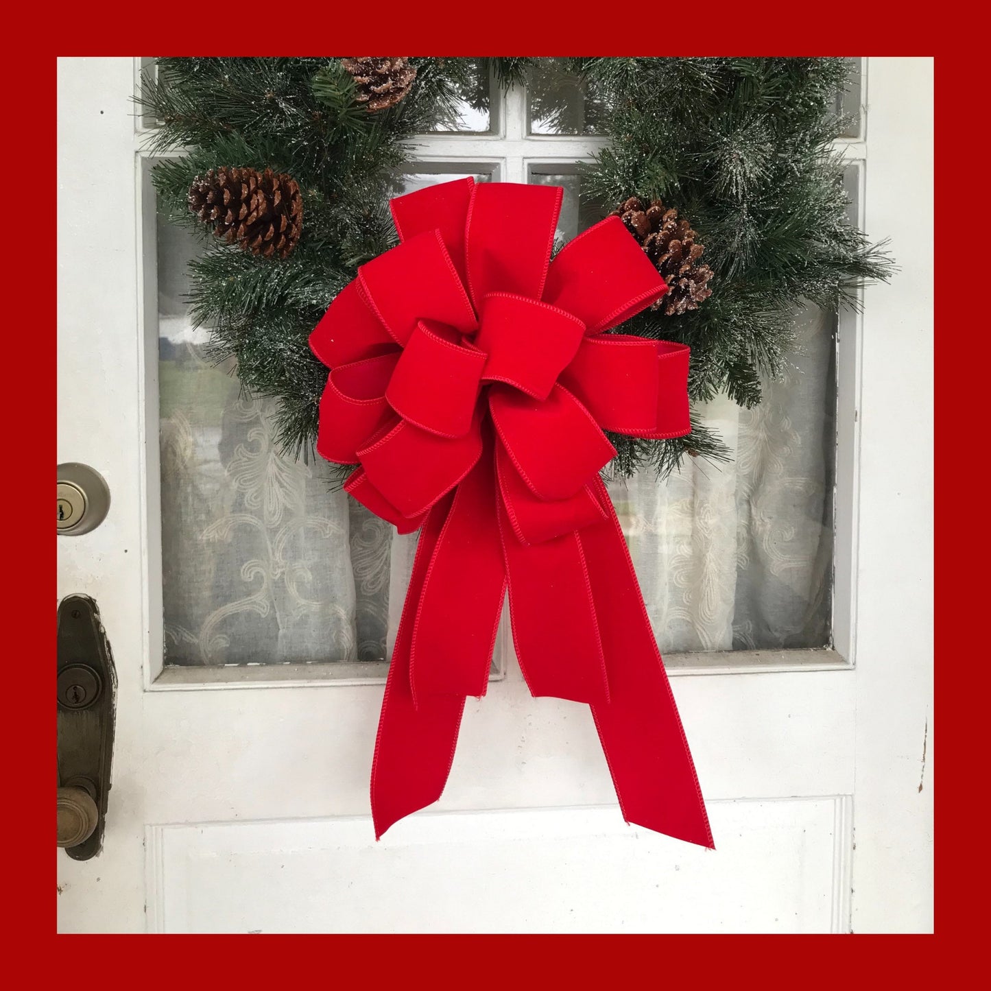 OUTDOOR Red Velvet Christmas wreath bow, Weatherproof Christmas Bow, 2.5" width wired red velvet, FREE shipping