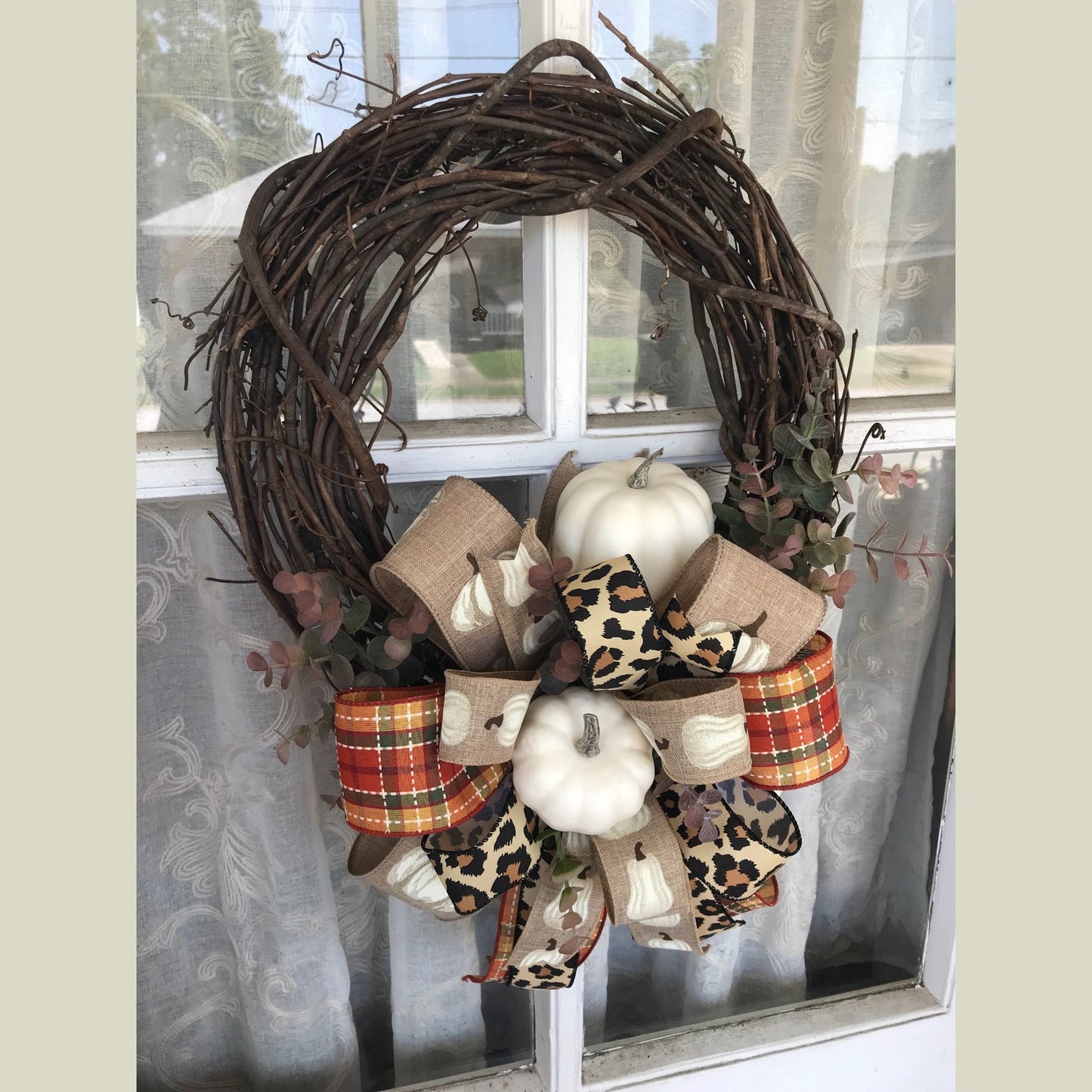 Fall Wreath, White Pumpkin Fall Wreath, Farmhouse Fall Wreath
