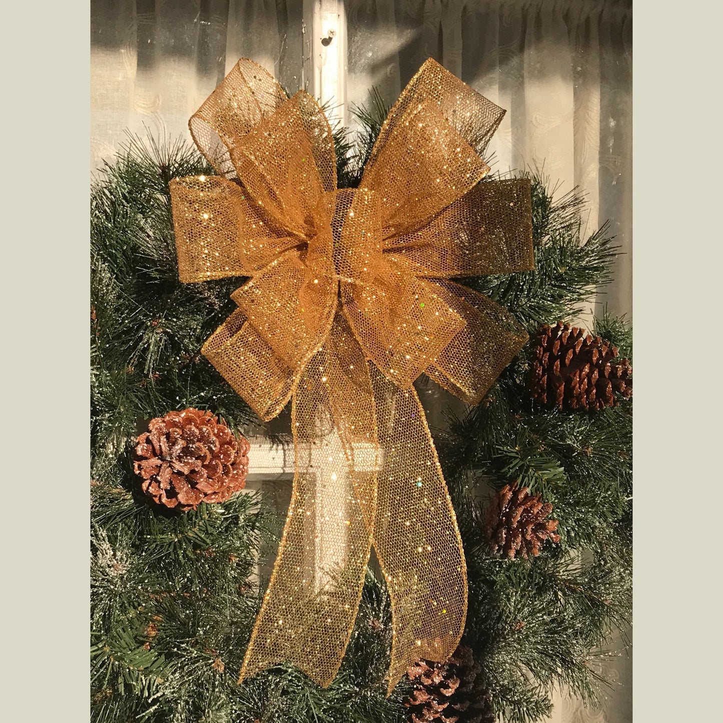 Christmas bow, Gold Bow, Gold Sparkle Bow, Gold Tree Topper