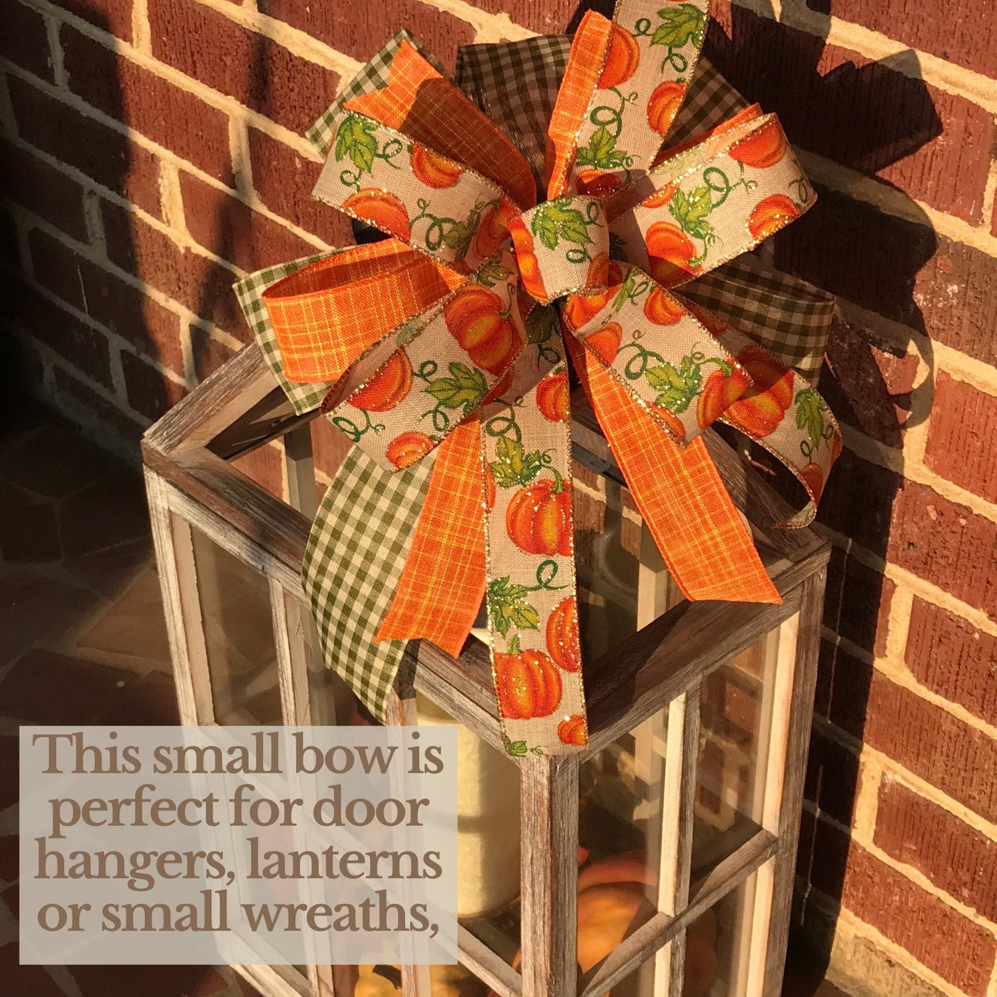 Fall Lantern Bow, Fall Orange Pumpkin Bow, Wreath bow, 11 Inch bow