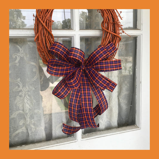 Halloween bow, Halloween wreath bow, orange and purple plaid