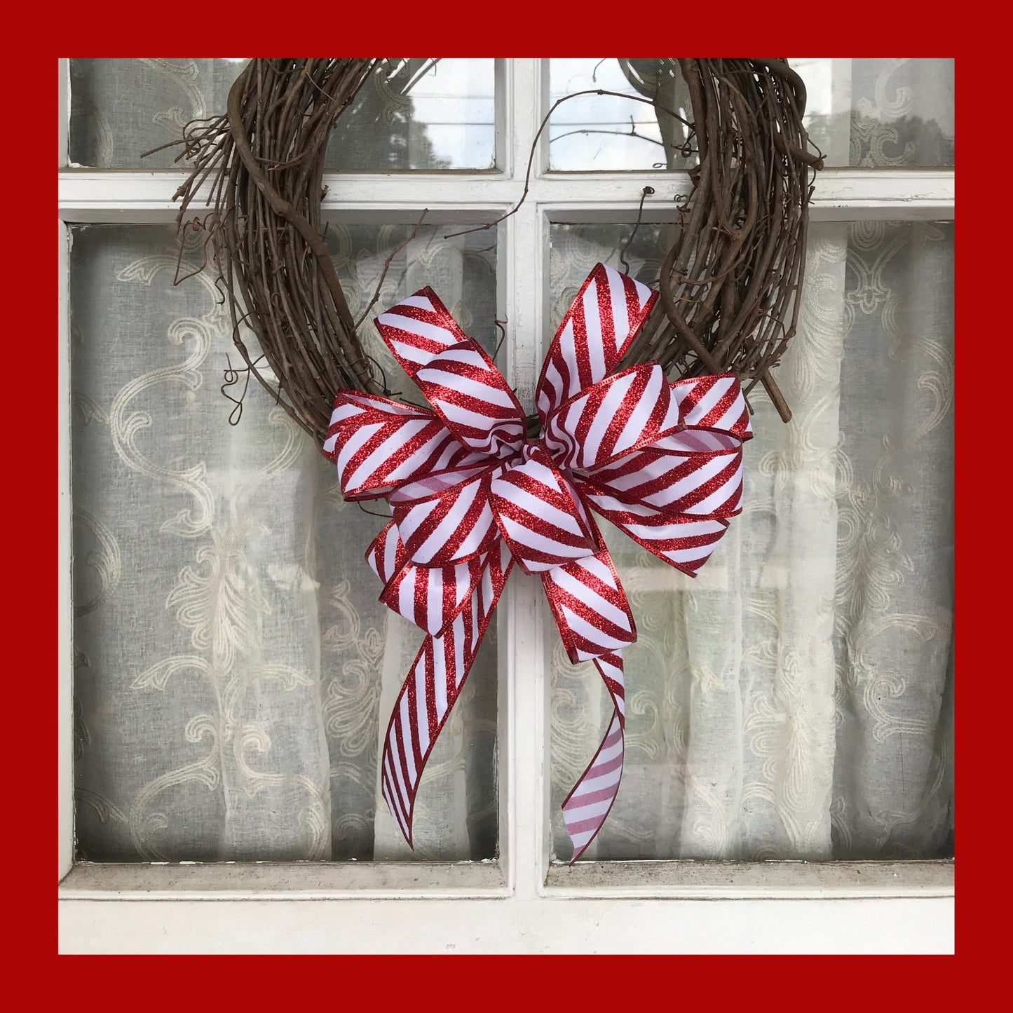 Christmas Bow, Candy Cane Bow, Red Glitter Bow