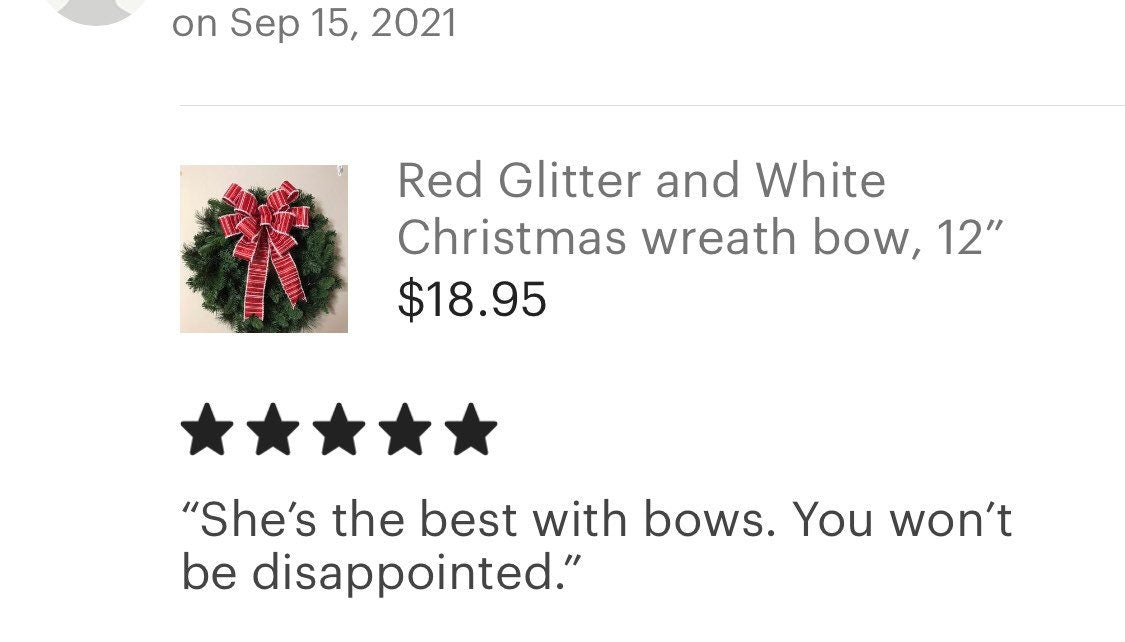 Red Glitter and White Christmas wreath bow, 12” Christmas bow