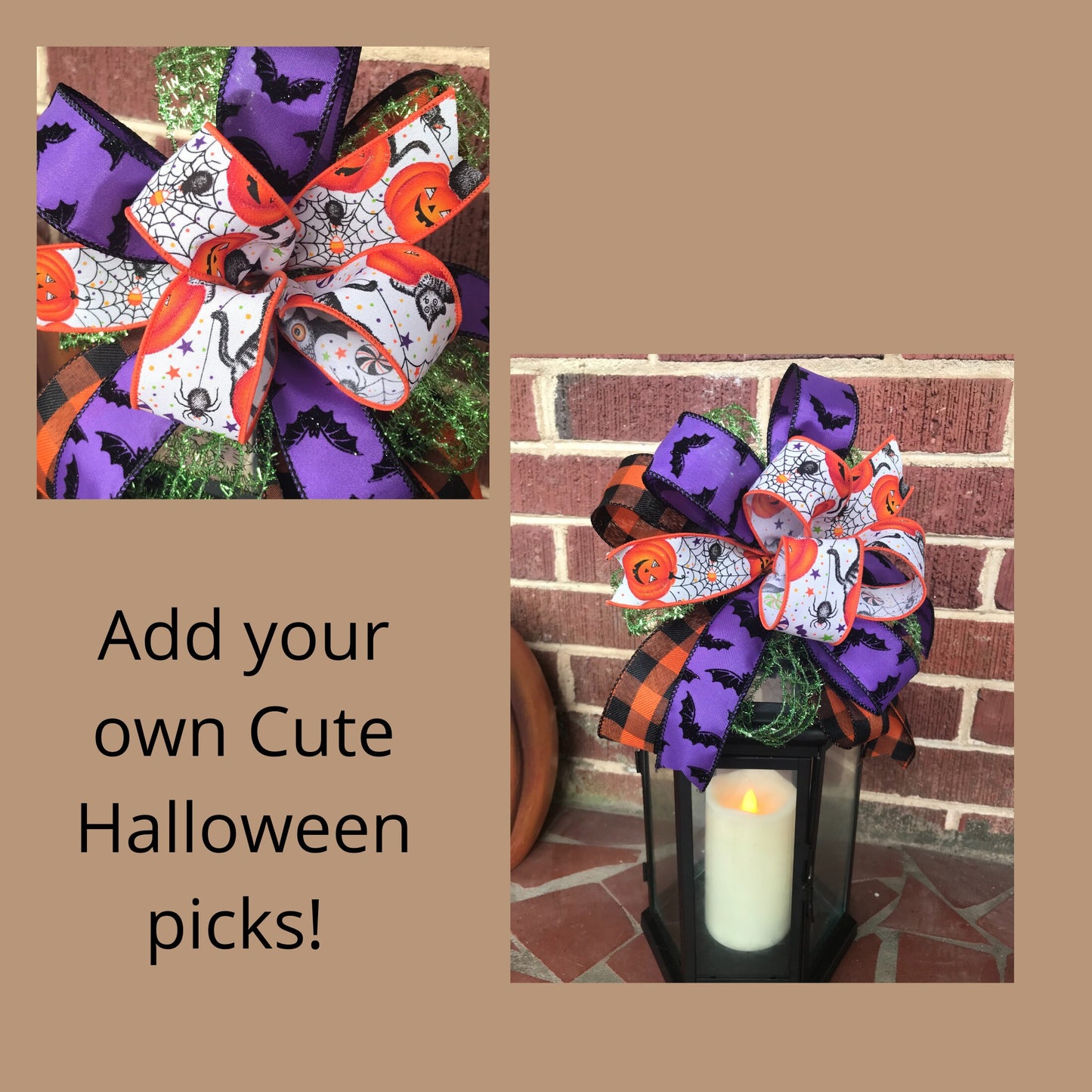 Halloween Lantern Bow, Fall decor, Small Wreath Bow 10 Inch bow