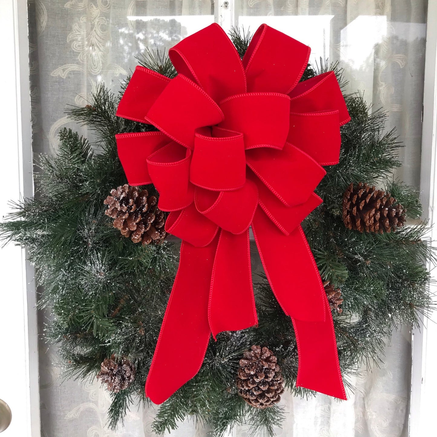 OUTDOOR Red Velvet Christmas wreath bow, Weatherproof Christmas Bow, 2.5" width wired red velvet, FREE shipping