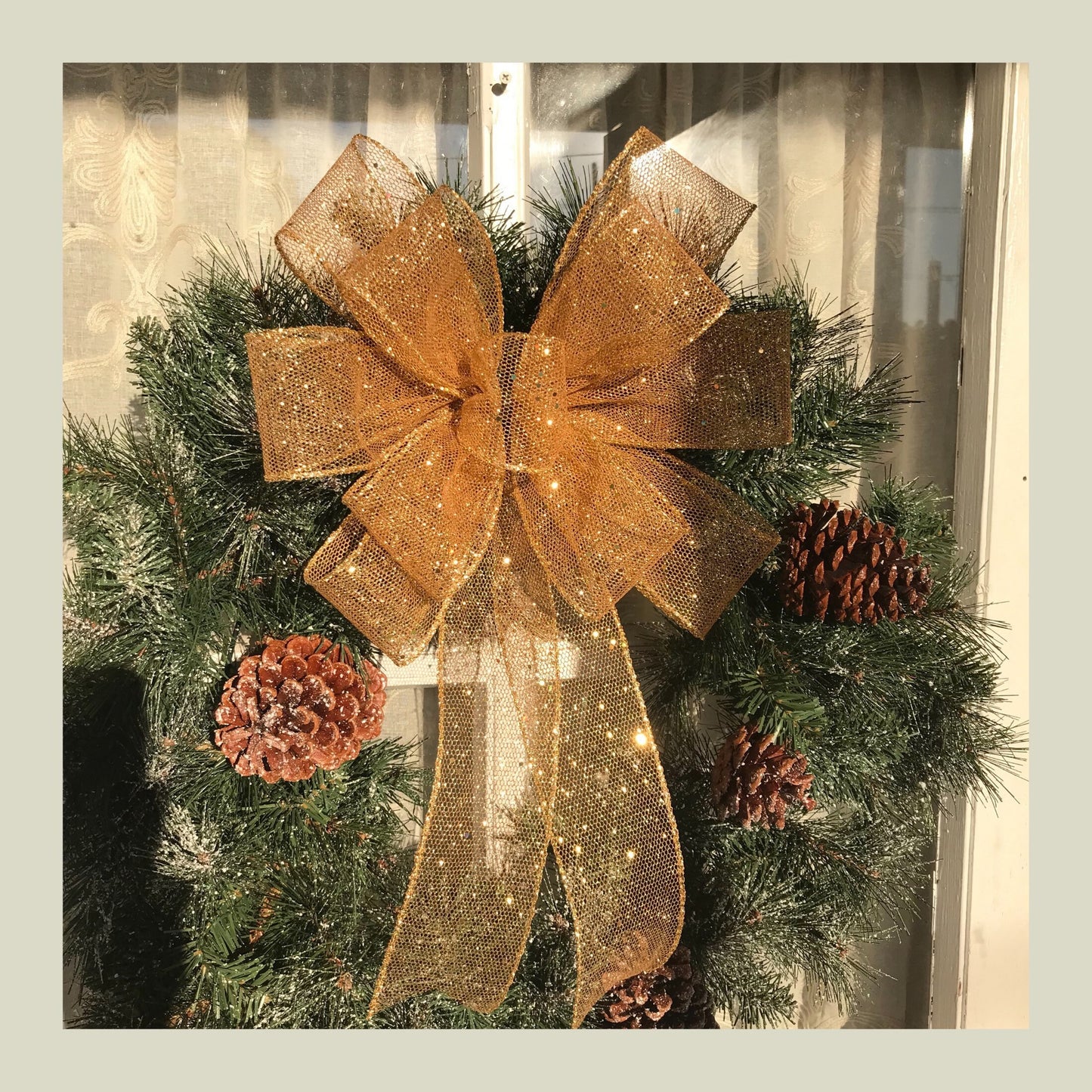 Christmas bow, Gold Bow, Gold Sparkle Bow, Gold Tree Topper