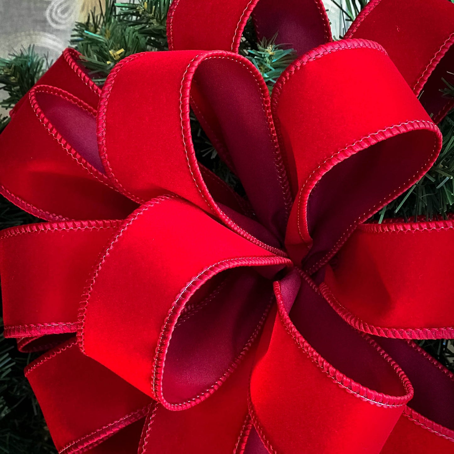 INDOOR/OUTDOOR Red Velvet Christmas wreath bow, Red or Scarlet Red, 1.5" width wired red velvet