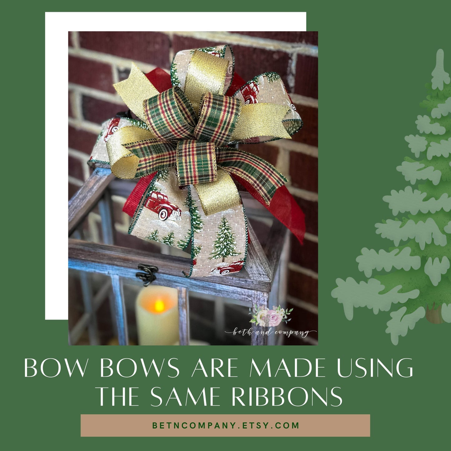 Christmas Bow, Rustic Christmas Wreath & Lantern Bow Set