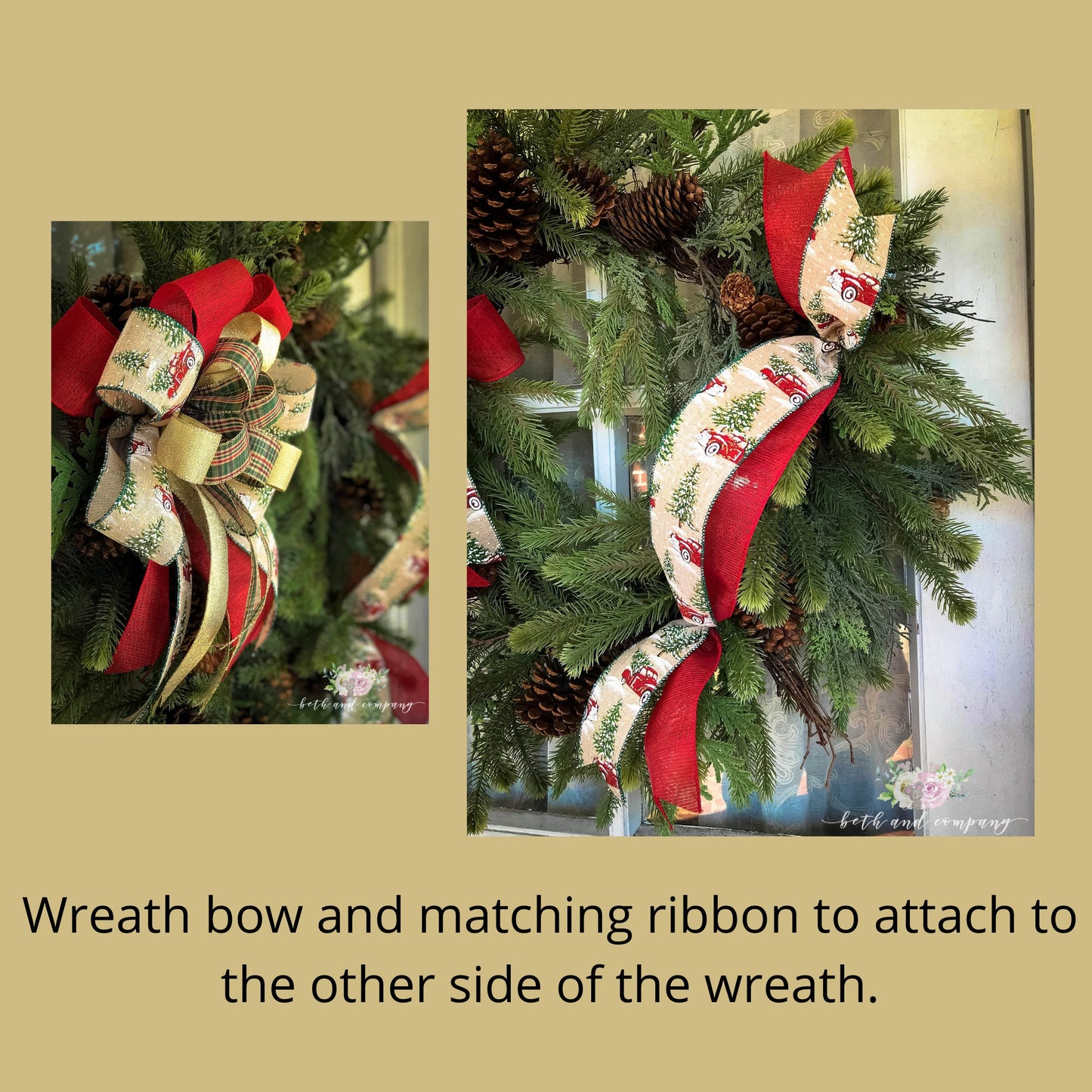 Christmas Bow, Rustic Christmas Wreath & Lantern Bow Set