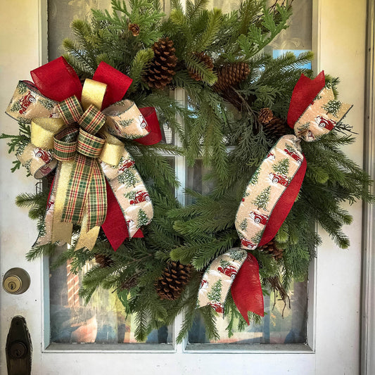 Christmas Bow, Rustic Christmas Wreath & Lantern Bow Set