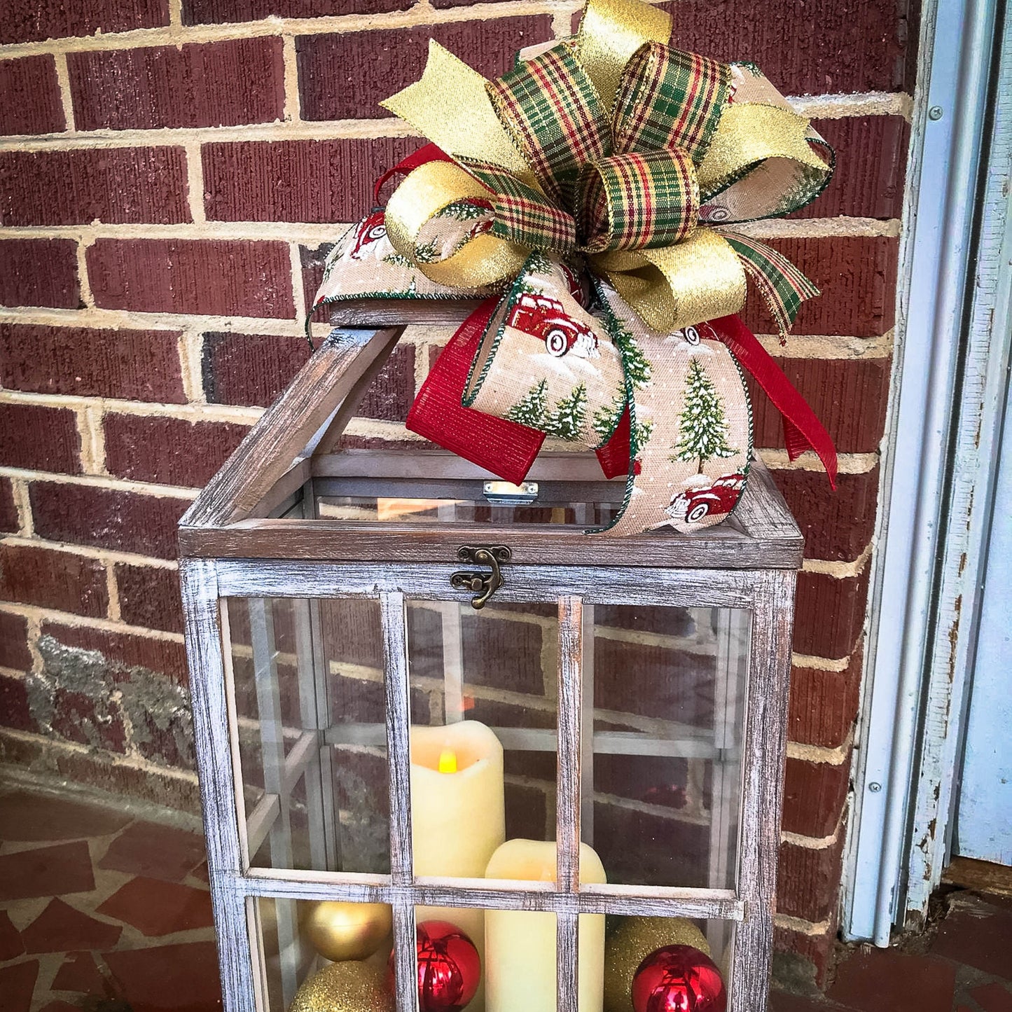 Christmas Bow, Rustic Christmas Wreath & Lantern Bow Set