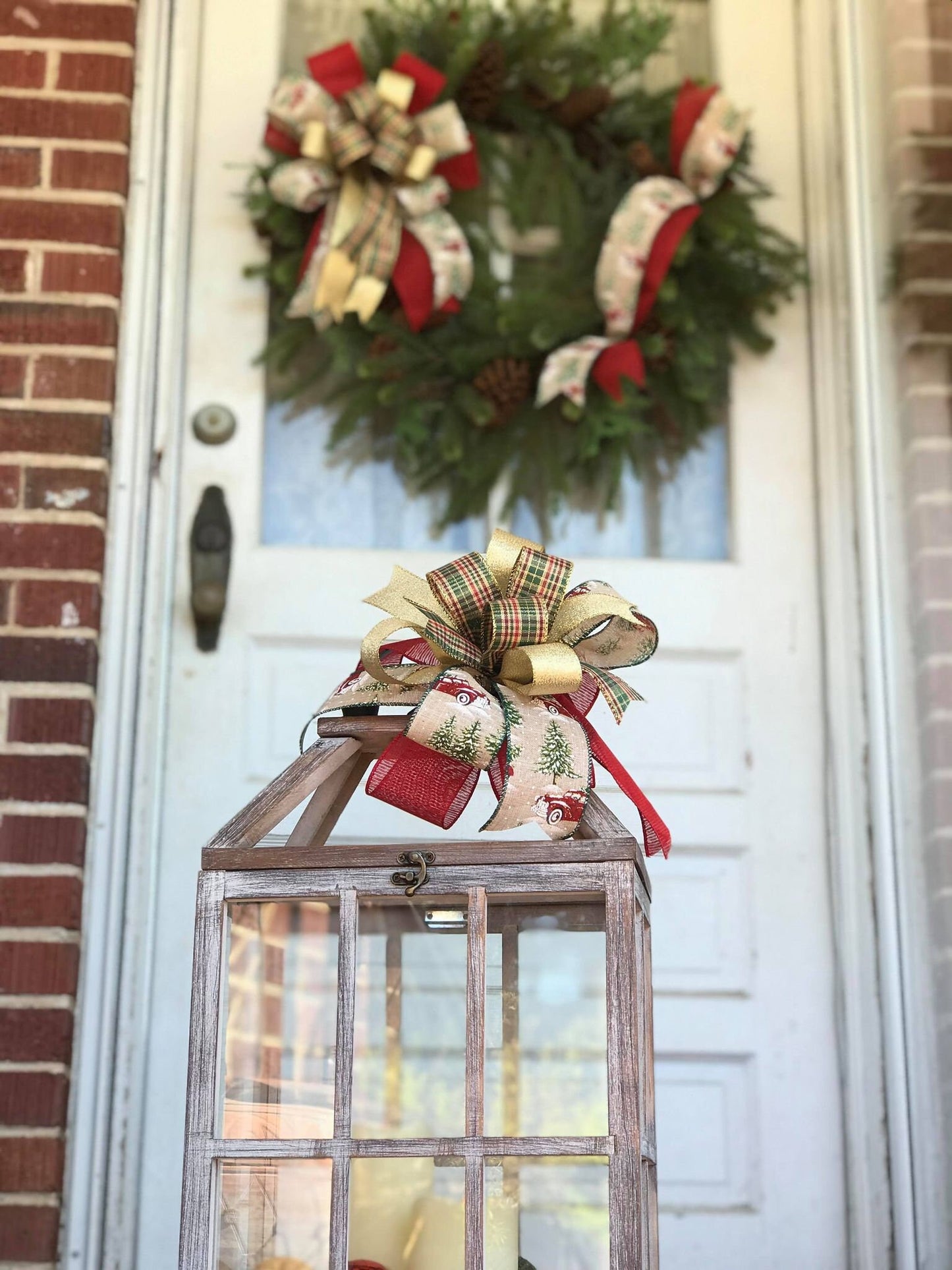 Christmas Bow, Rustic Christmas Wreath & Lantern Bow Set
