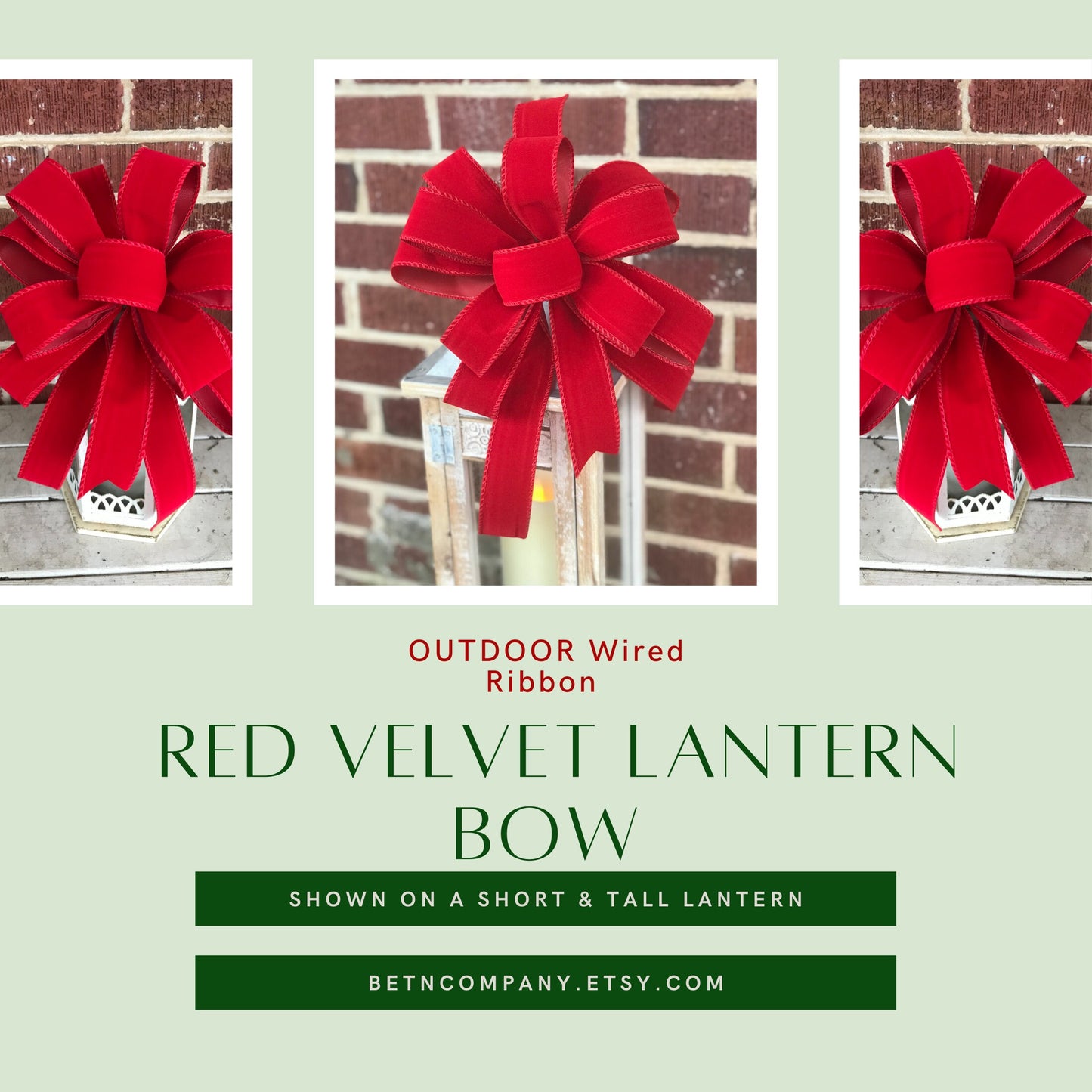 OUTDOOR Red Velvet Christmas Lantern bow, red velvet bow with and without plastic liner