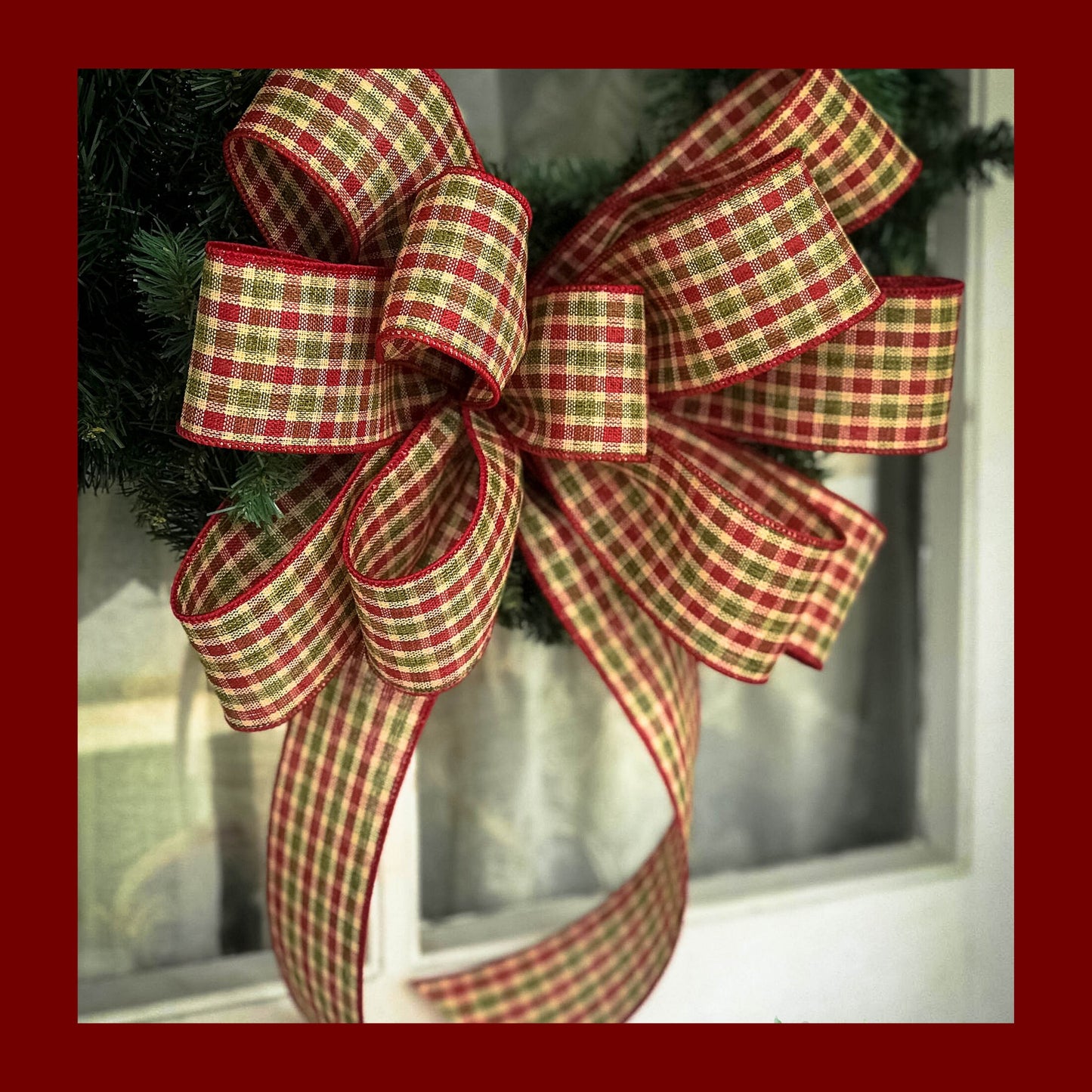 Christmas Bow, Homespun Christmas Plaid Bow, Farmhouse Christmas Wreath Bow