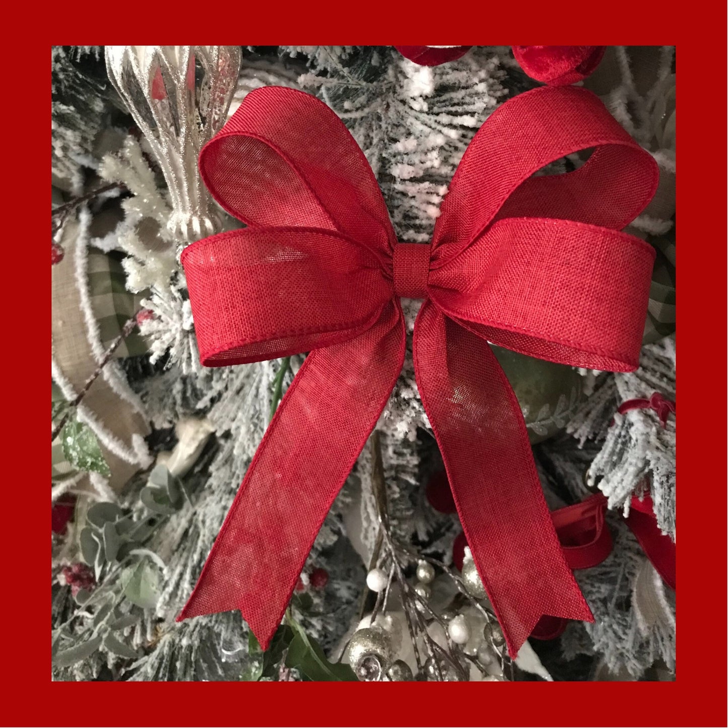 Christmas tree bows, 8 inch Red Linen Bows