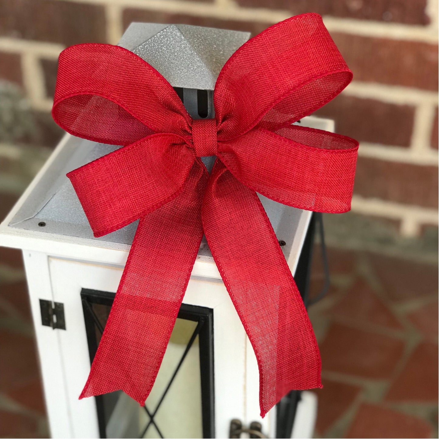 Christmas tree bows, 8 inch Red Linen Bows