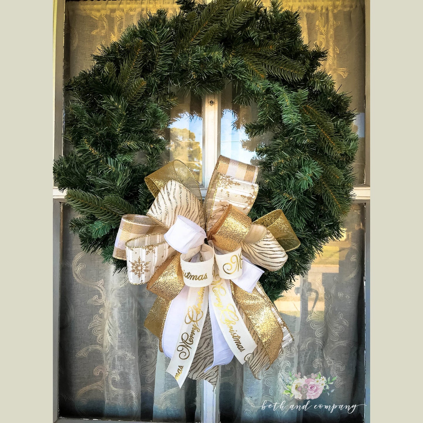 Christmas Bow, Gold and White Christmas Bow, Gold Tree Topper, Lantern Bow