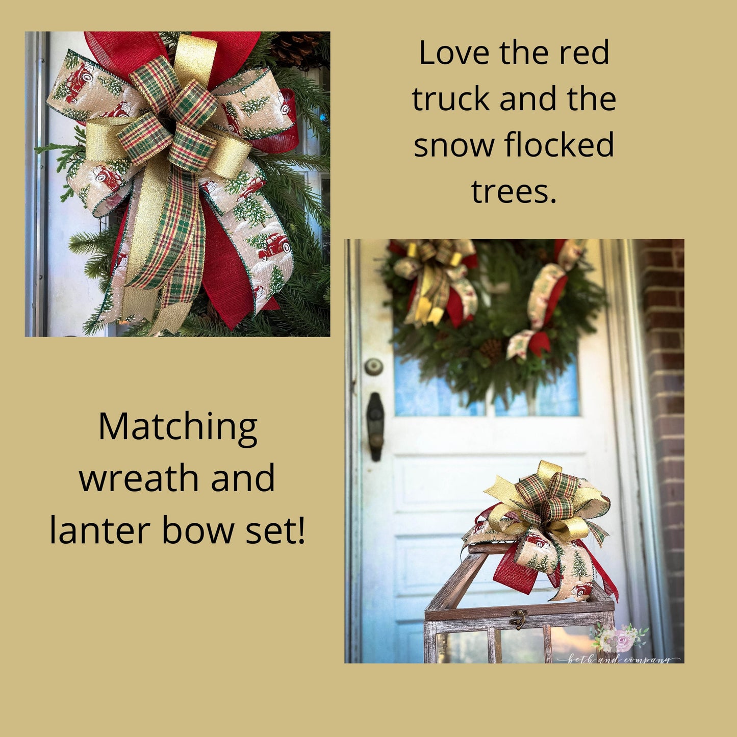 Christmas Bow, Rustic Christmas Wreath & Lantern Bow Set