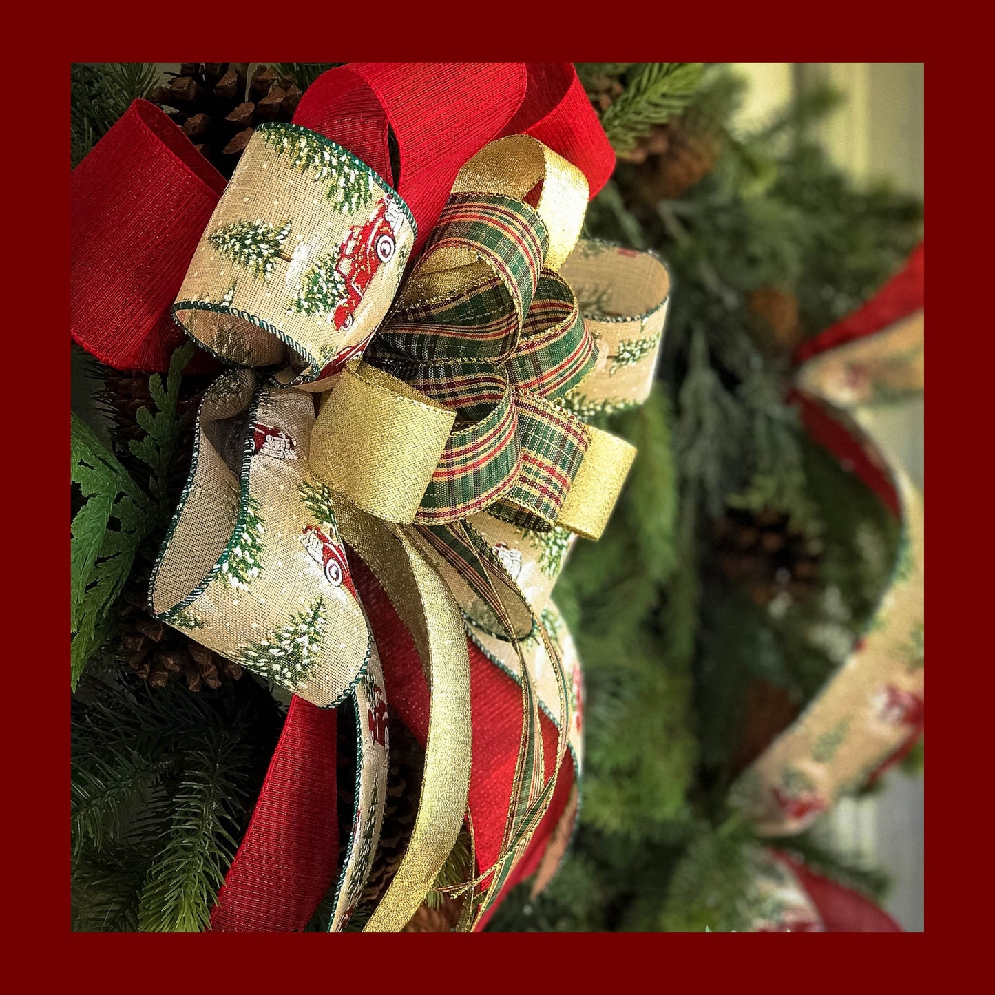 Christmas Bow, Rustic Christmas Wreath & Lantern Bow Set