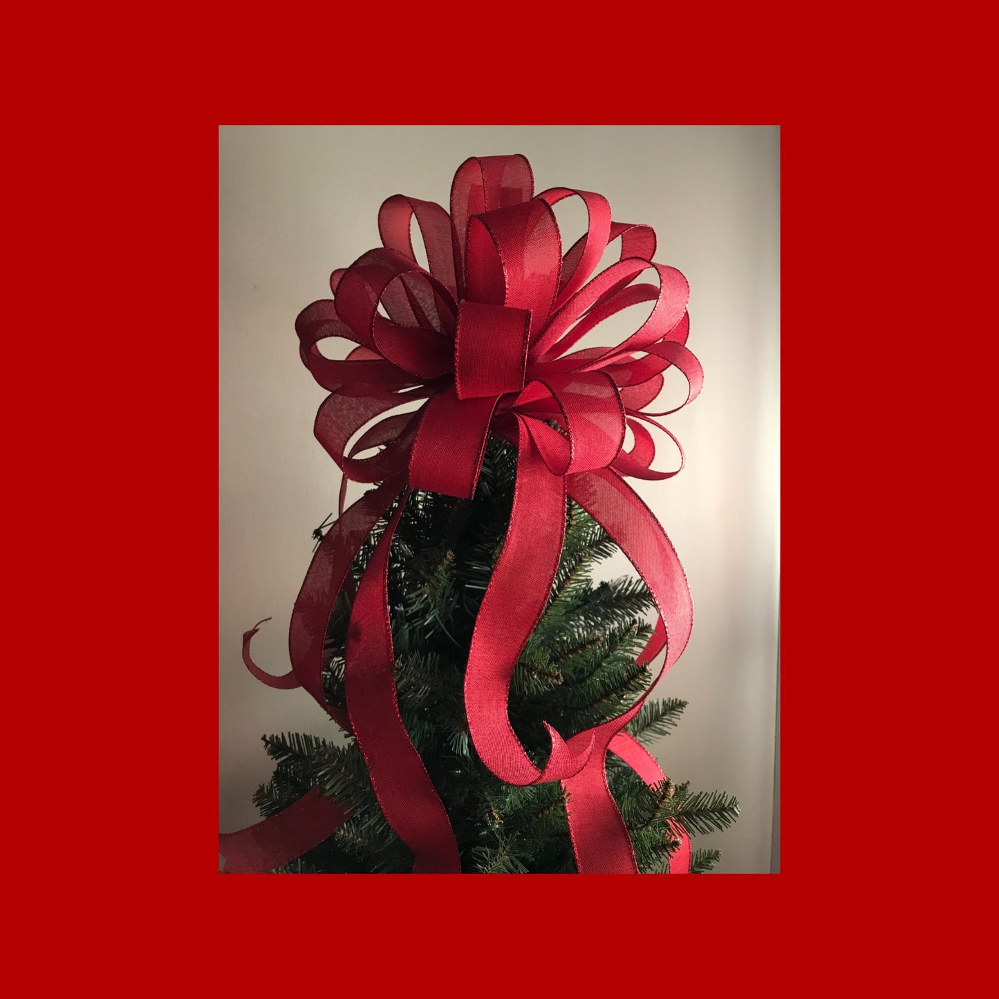 Christmas Tree Topper / Valentines Day Topper / Red Linen Tree Topper / 12" bow / Farmhouse Christmas Tree Bow