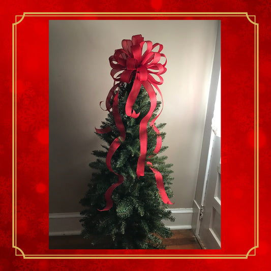 Christmas Tree Topper / Valentines Day Topper / Red Linen Tree Topper / 12" bow / Farmhouse Christmas Tree Bow