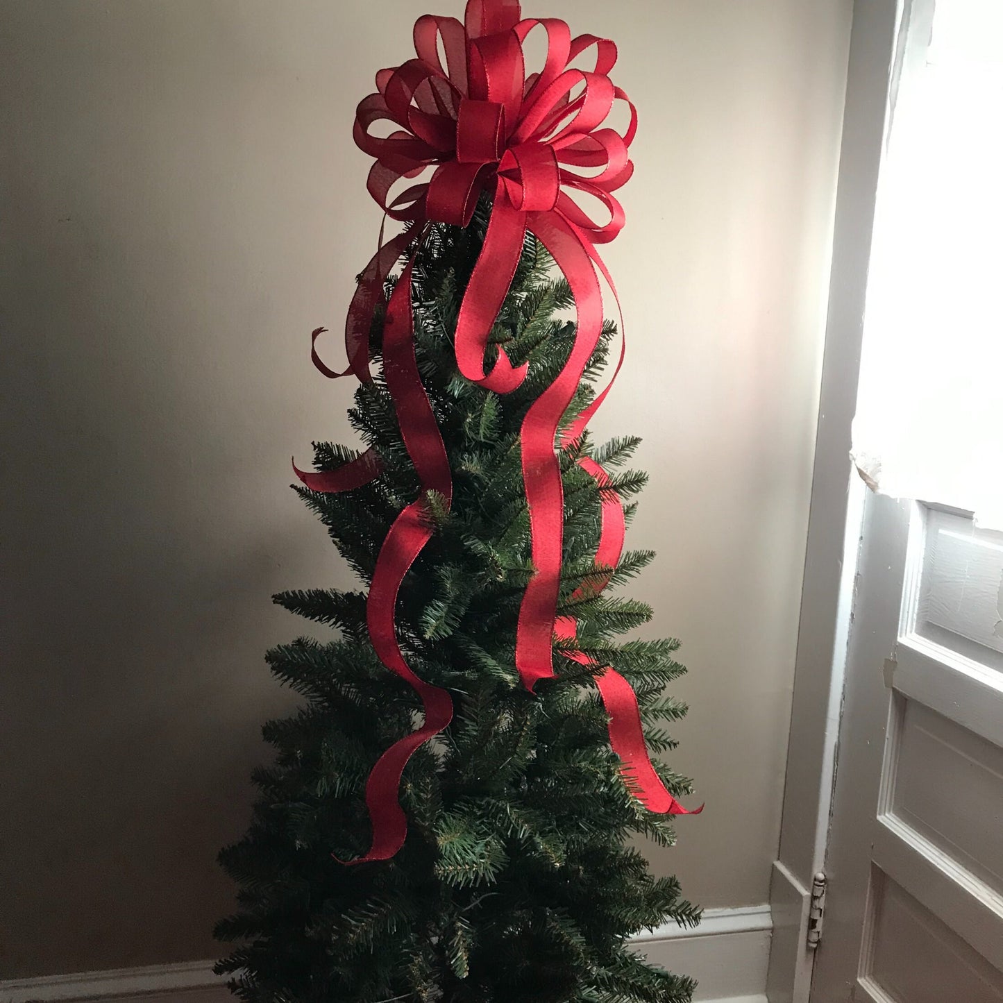 Christmas Tree Topper / Valentines Day Topper / Red Linen Tree Topper / 12" bow / Farmhouse Christmas Tree Bow