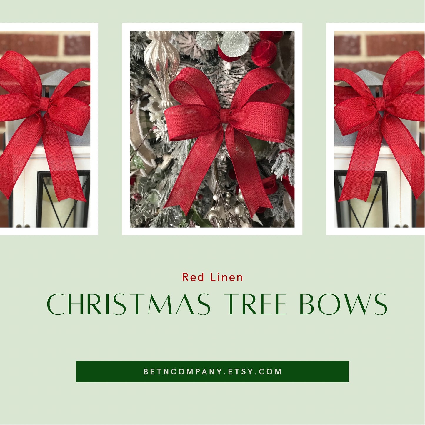 Christmas tree bows, 8 inch Red Linen Bows