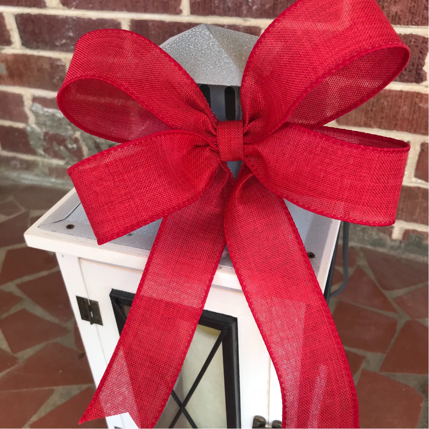 Christmas tree bows, 8 inch Red Linen Bows