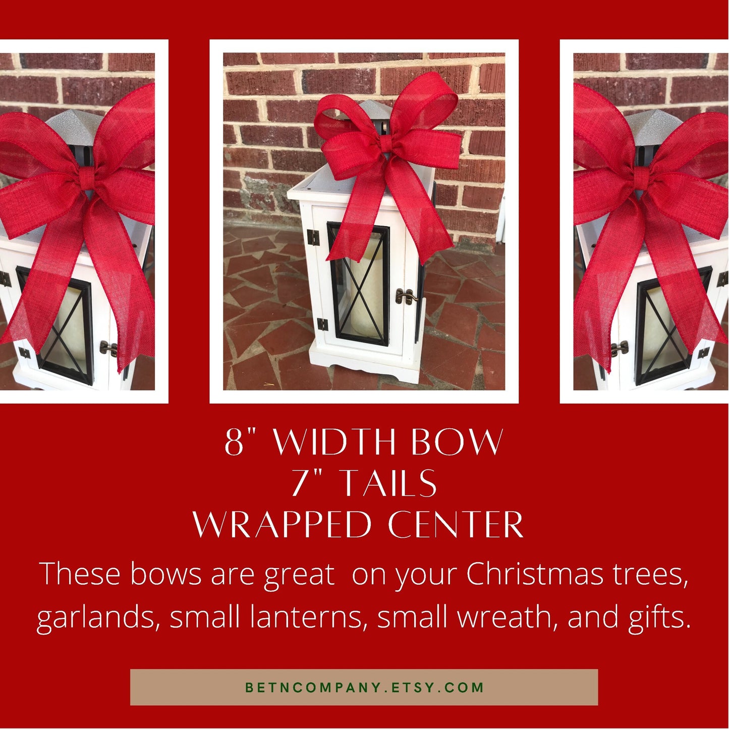 Christmas tree bows, 8 inch Red Linen Bows