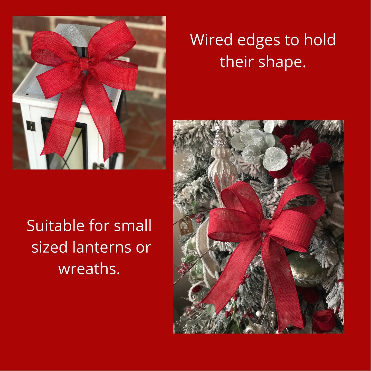 Christmas tree bows, 8 inch Red Linen Bows