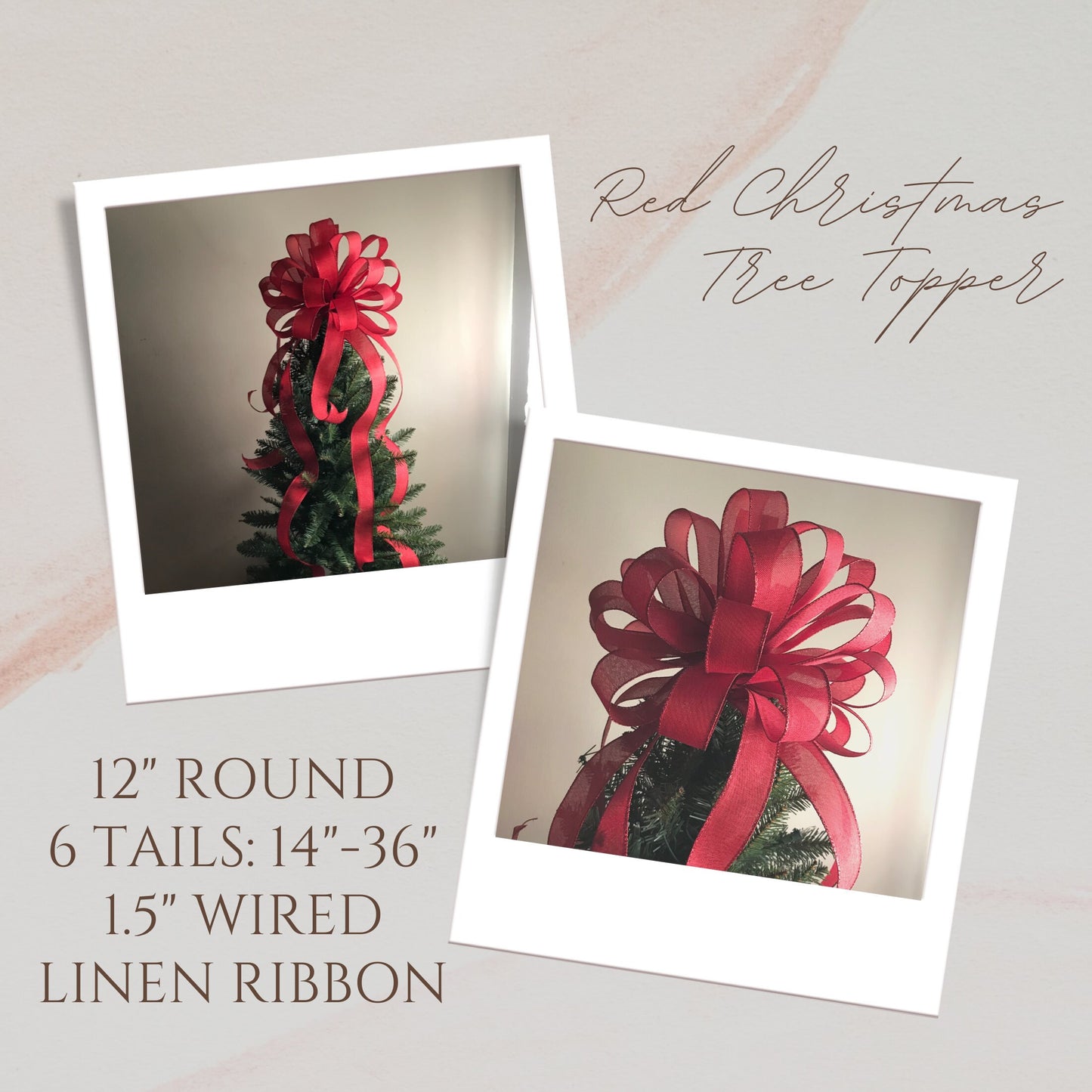 Christmas Tree Topper / Valentines Day Topper / Red Linen Tree Topper / 12" bow / Farmhouse Christmas Tree Bow