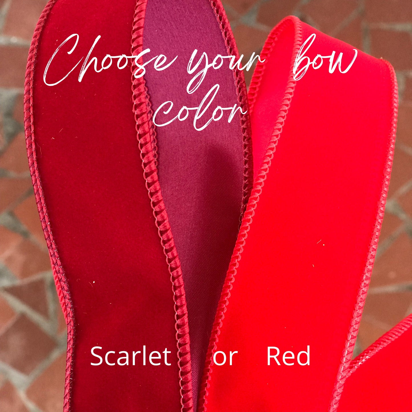 INDOOR/OUTDOOR Red Velvet Christmas wreath bow, Red or Scarlet Red, 1.5" width wired red velvet