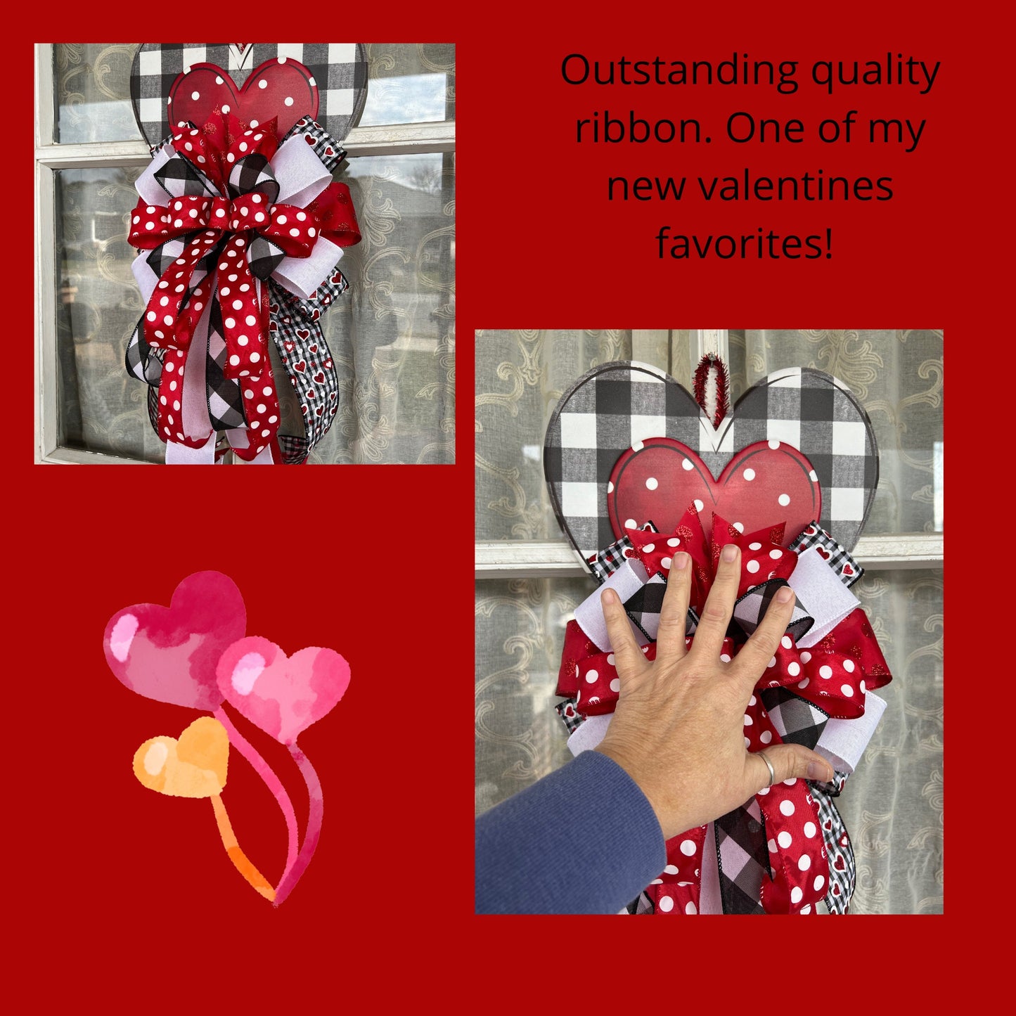 Valentine's Bow | Valentine Buffalo Plaid Door Hanger | Metal Heart with Valentines Bow | Valentines Day Decor for front door